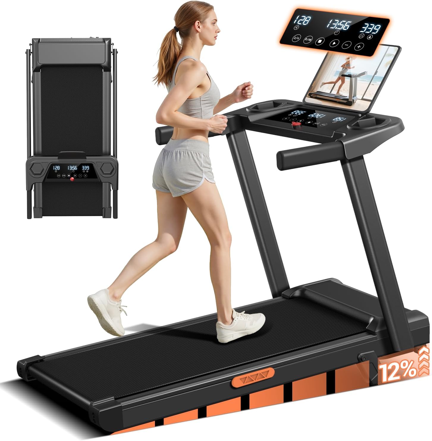 12-Incline-Treadmill-with-Handle-3-in-1-Portable-Treadmills-for-Home-and-Office-Foldable-Treadmills-with-300-Lbs-Weight-Capacity-3.0HP-Quiet-Walking-Pad-Treadmill-Three-Touch-Screen.jpg 12% Incline Treadmill with Handle, 3-in-1 Portable Treadmills for Home and Office, Foldable Treadmills with 300 Lbs Weight Capacity, 3.0HP Quiet Walking Pad Treadmill, Three Touch Screen - Image 2