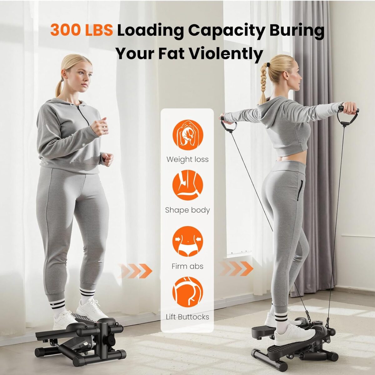 Sweetcrispy Mini Stair Steppers with Resistance Bands for Exercise at Home, Portable Exercise Twist Stepper Machine for Full Body Workout, 265LBS Capacity - Image 4