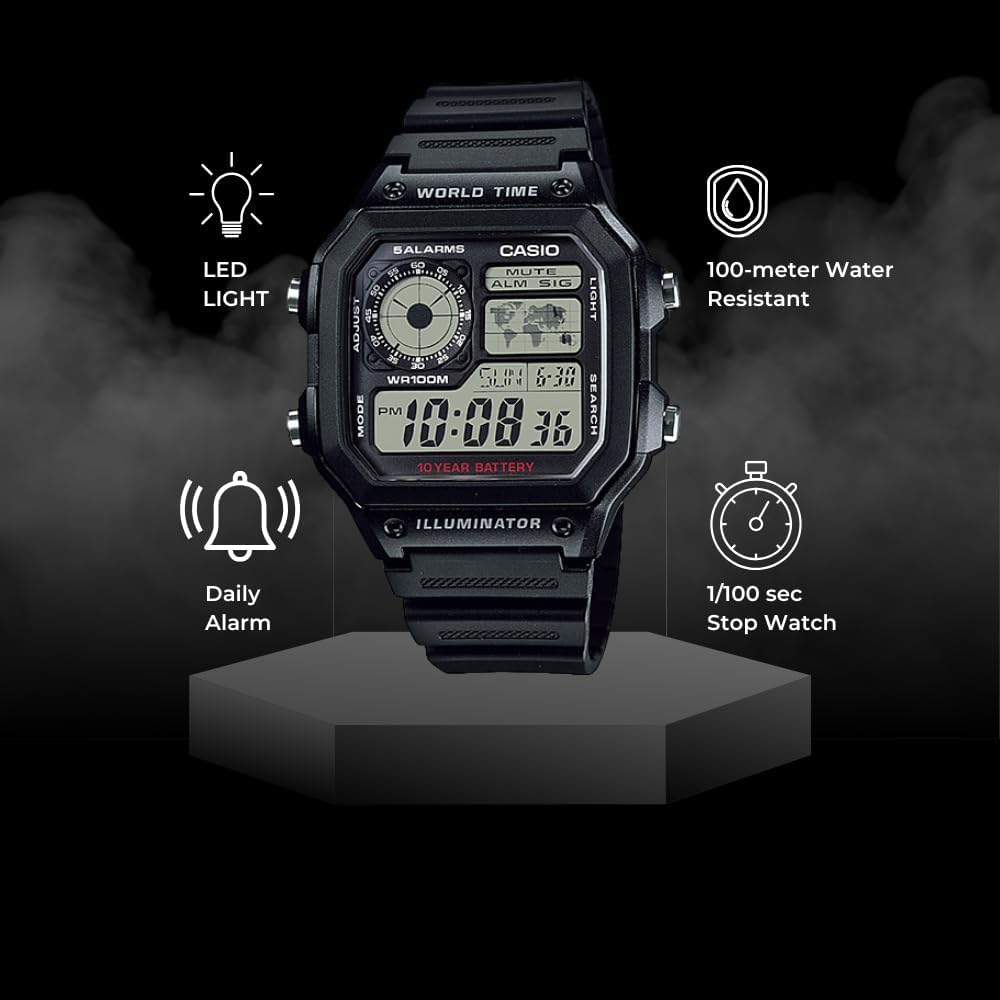 1759516070_Casio-AE1200WH-Series-Mens-Digital-Watch-100M-WR-Multi-Alarms-100-SEC-Stopwatch-Countdown-Timer-World-Map-for-World-Time-LED-Light-LC-Analog-Display-10-Year-Battery.jpg Casio AE1200WH Series | Men’s Digital Watch | 100M WR | Multi Alarms | 100 SEC Stopwatch | Countdown Timer | World Map for World Time | LED Light | LC Analog Display | 10 Year Battery - Image 3