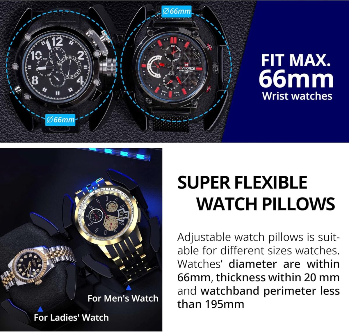High End Watch Winder for Automatic Watches with Super Quiet Motor, Blue LED Light & Rotation Mode Setting, Watch Winder for Rolex with Flexible Pillow, Dual Power - Image 5