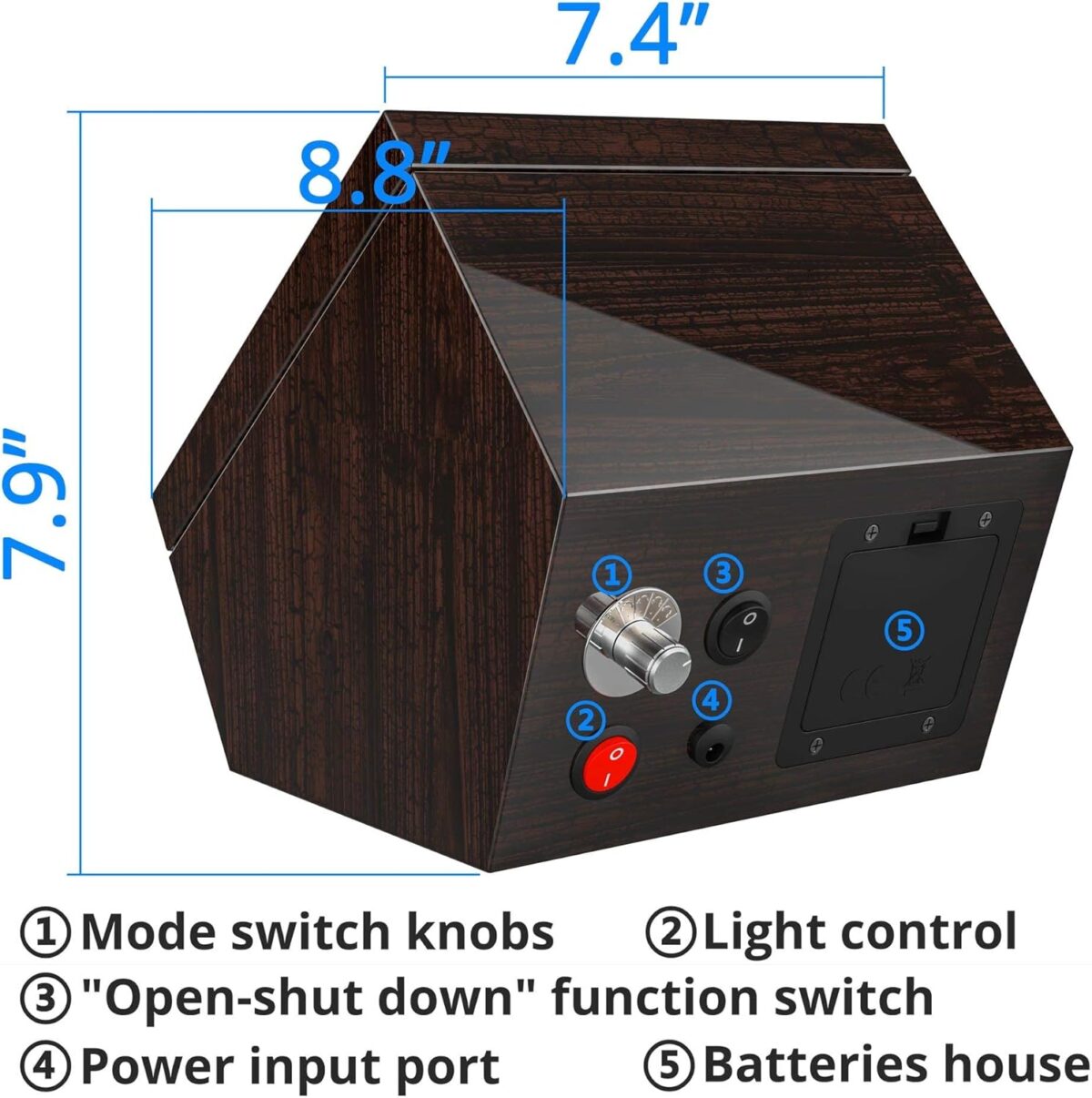 High End Watch Winder for Automatic Watches with Super Quiet Motor, Blue LED Light & Rotation Mode Setting, Watch Winder for Rolex with Flexible Pillow, Dual Power - Image 6