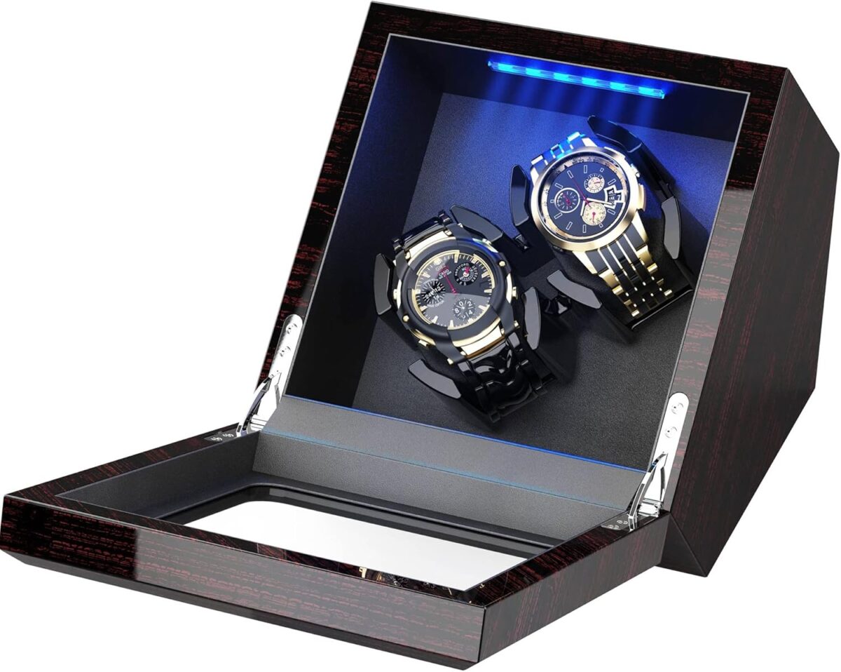 High End Watch Winder for Automatic Watches with Super Quiet Motor, Blue LED Light & Rotation Mode Setting, Watch Winder for Rolex with Flexible Pillow, Dual Power - Image 7