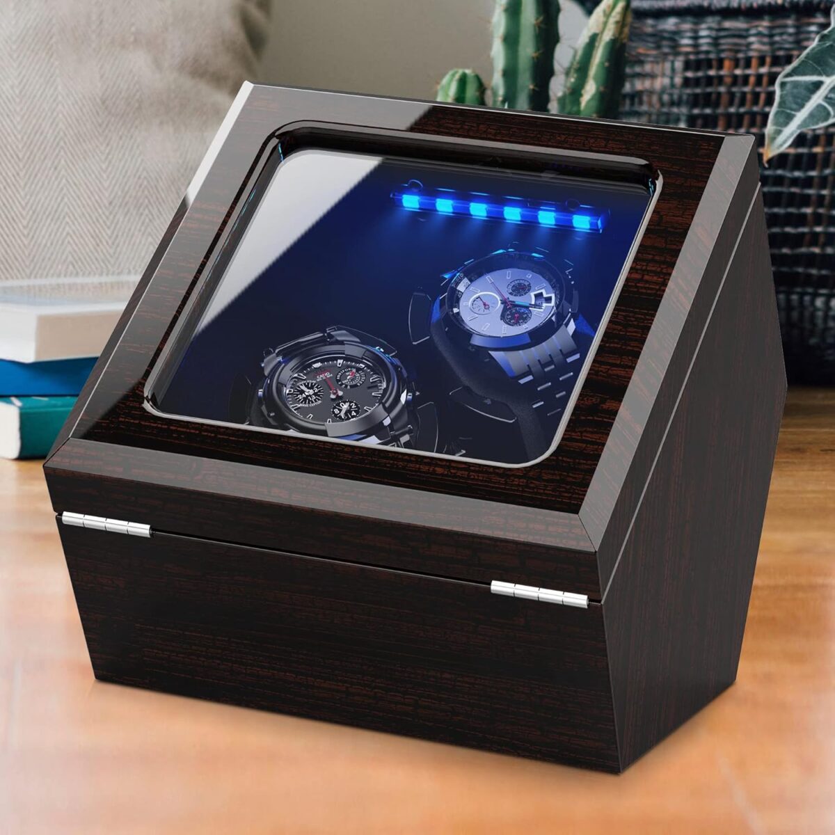High End Watch Winder for Automatic Watches with Super Quiet Motor, Blue LED Light & Rotation Mode Setting, Watch Winder for Rolex with Flexible Pillow, Dual Power - Image 8