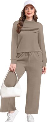 WIHOLL Two Piece Sets for Women Fall Travel Vacation Outfits Long Sleeve Lounge Sets Side Slit Wide Leg Pants S-3XL - Image 4
