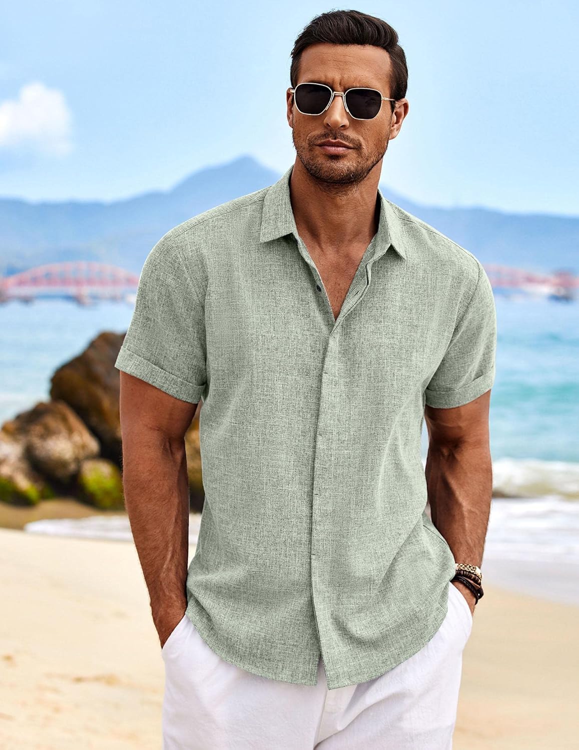 1759516378_COOFANDY-Mens-Linen-Shirts-Short-Sleeve-Casual-Shirts-Button-Down-Shirt-for-Men-Beach-Summer-Wedding-Shirt.jpg COOFANDY Men's Linen Shirts Short Sleeve Casual Shirts Button Down Shirt for Men Beach Summer Wedding Shirt - Image 3