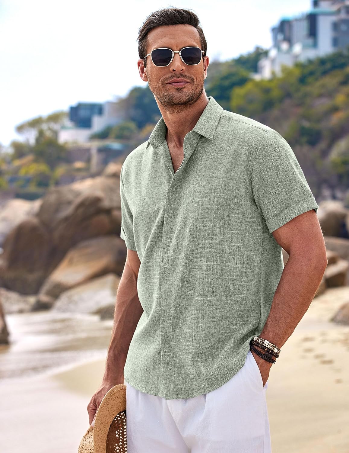 1759516380_COOFANDY-Mens-Linen-Shirts-Short-Sleeve-Casual-Shirts-Button-Down-Shirt-for-Men-Beach-Summer-Wedding-Shirt.jpg COOFANDY Men's Linen Shirts Short Sleeve Casual Shirts Button Down Shirt for Men Beach Summer Wedding Shirt - Image 4