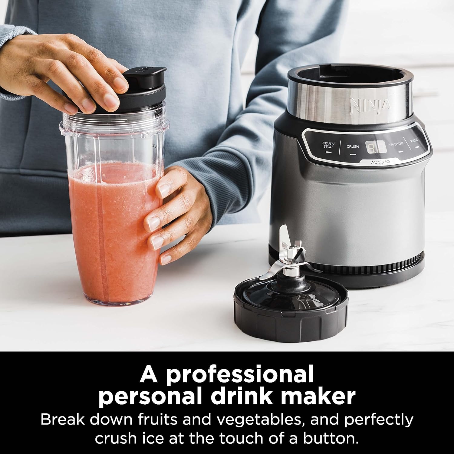 1759516990_Ninja-Blender-Nutri-Pro-Single-Serve-For-Smoothies-Salsa-Shakes-and-Frozen-Drinks-Includes-2-Smoothie-Cups-Lids-Crushes-Ice-Fruit-Veggies-Silver-BN401.jpg Ninja | Blender | Nutri Pro | Single Serve | For Smoothies, Salsa, Shakes and Frozen Drinks | Includes 2 Smoothie Cups & Lids | Crushes Ice, Fruit & Veggies |Silver | BN401 - Image 5