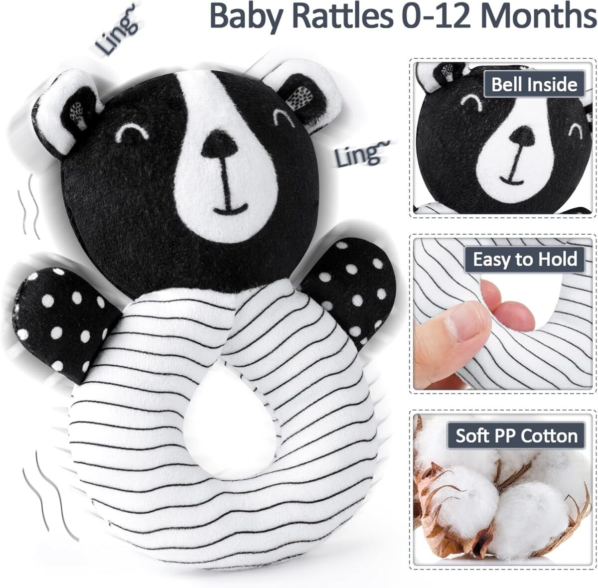 Joyreal High Contrast Baby Toys for Newborn, Black and White Baby Sensory Toys with Car Seat Toys,Infant Toys with Black White Cards Book, Montessori Toys for Baby Gifts - Image 6