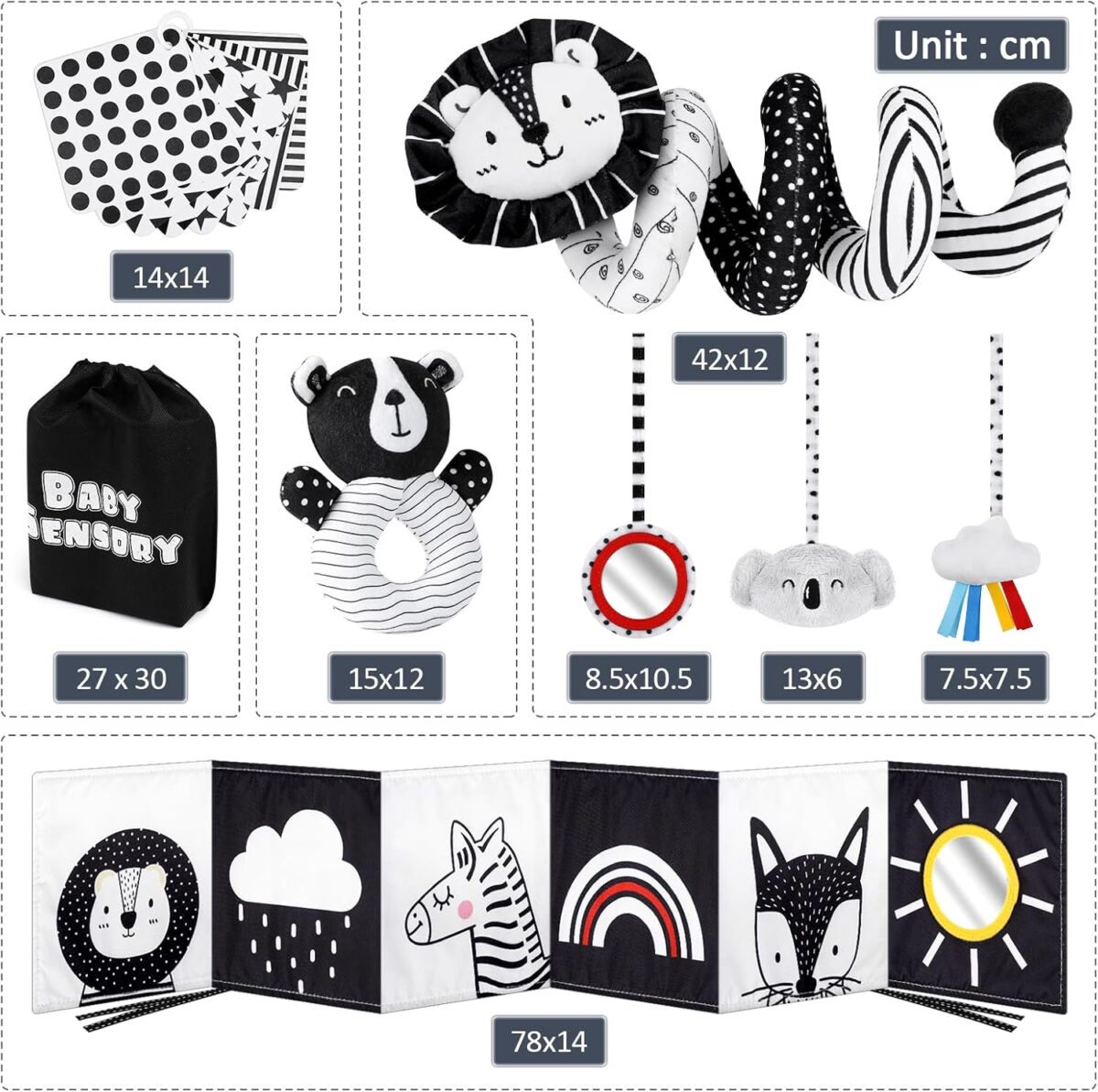 Joyreal High Contrast Baby Toys for Newborn, Black and White Baby Sensory Toys with Car Seat Toys,Infant Toys with Black White Cards Book, Montessori Toys for Baby Gifts - Image 8