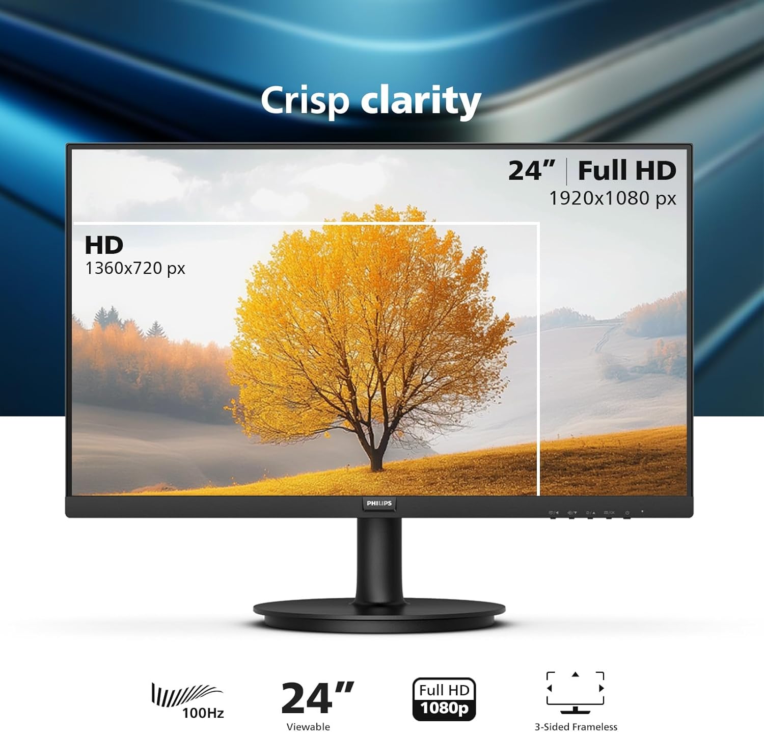 1759518549_Philips-New-24-inch-Frameless-Full-HD-1920-x-1080-100Hz-Monitor-VESA-HDMI-x1-VGA-Port-x1-Eye-Care-4-Year-Advance-Replacement-Warranty-241V8LB-Black.jpg Philips New 24 inch Frameless Full HD (1920 x 1080) 100Hz Monitor, VESA, HDMI x1, VGA Port x1, Eye Care, 4 Year Advance Replacement Warranty, 241V8LB, Black - Image 3
