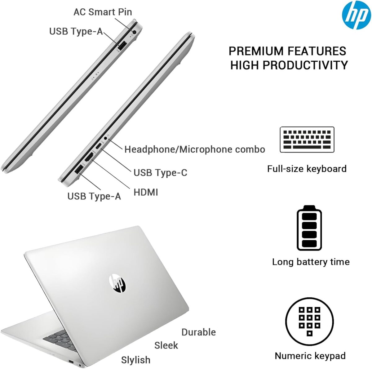 HP 2025 17 Inch Laptop Computer, 17.3 IPS FHD Business Laptop PC, AMD Ryzen 5 6-Core, 64GB RAM 2.5TB Storage (2TB SSD+512GB Docking Set), Windows 11 Pro Lifetime Office, 10-Key Number Pad - Image 9