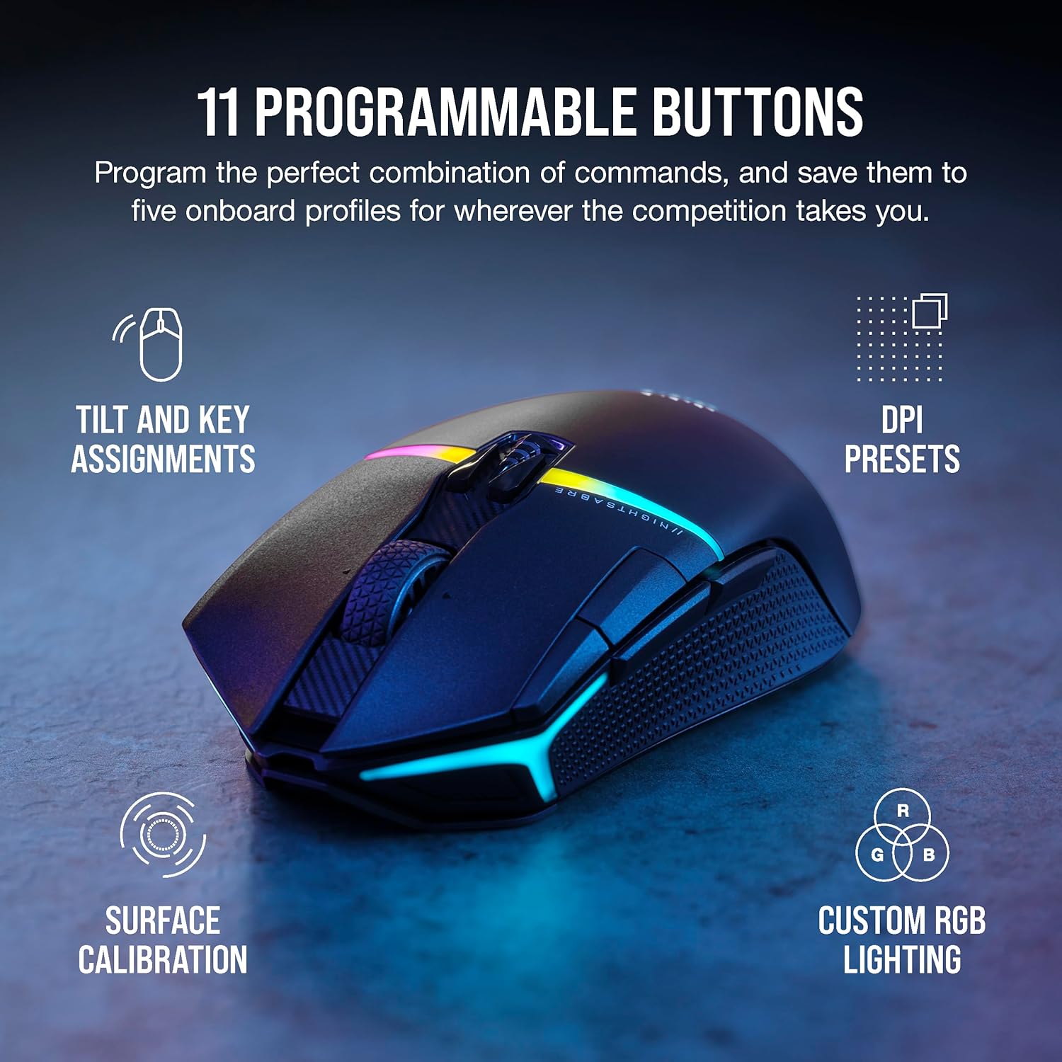 1759519360_Corsair-NIGHTSABRE-RGB-Wireless-Gaming-Mouse-for-FPS-MOBA-26000-DPI-11-Programmable-Buttons-Up-to-100hrs-Battery-iCUE-Compatible-Black.jpg Corsair NIGHTSABRE RGB Wireless Gaming Mouse for FPS, MOBA - 26,000 DPI - 11 Programmable Buttons - Up to 100hrs Battery - iCUE Compatible - Black - Image 4