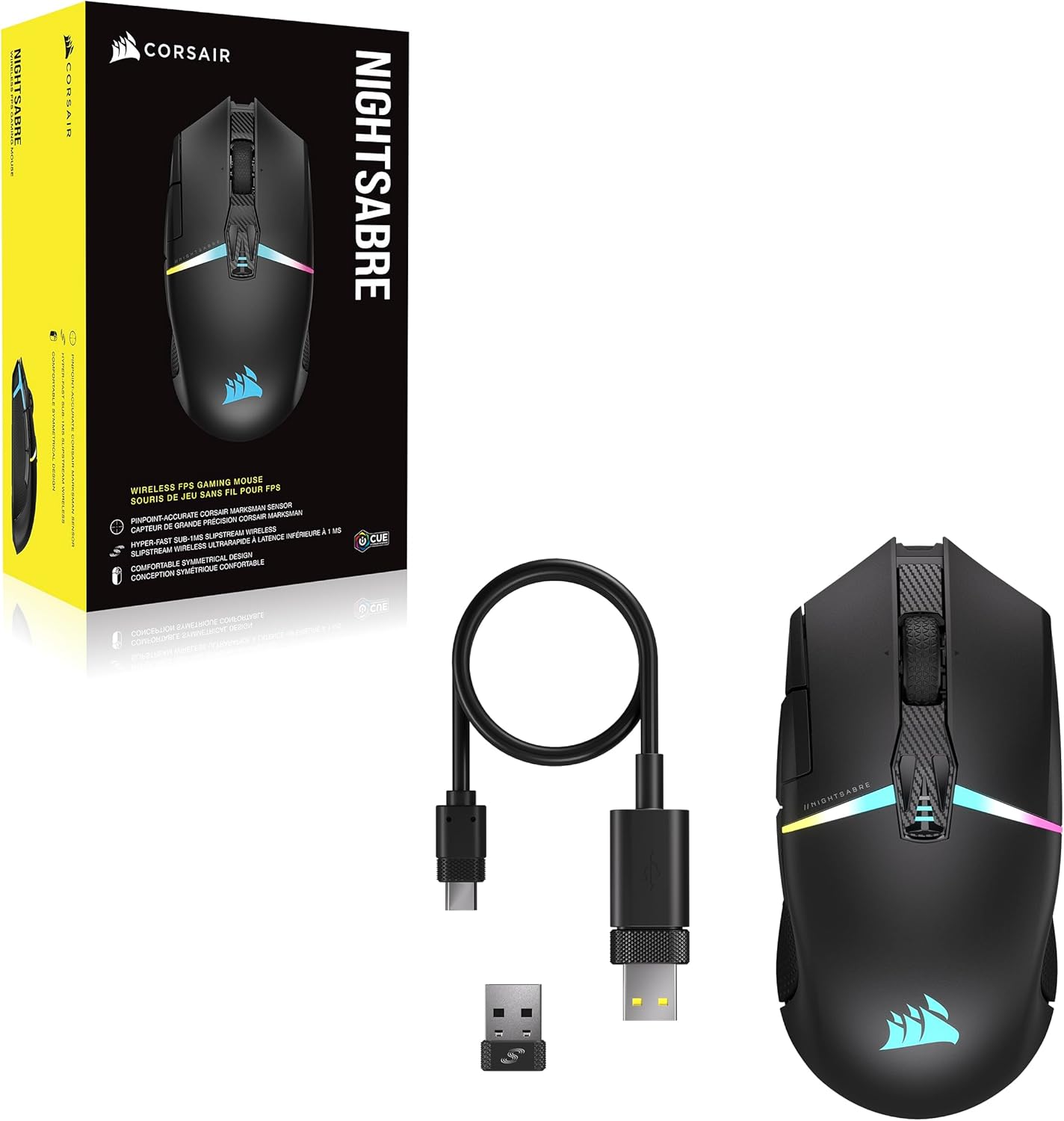 1759519374_Corsair-NIGHTSABRE-RGB-Wireless-Gaming-Mouse-for-FPS-MOBA-26000-DPI-11-Programmable-Buttons-Up-to-100hrs-Battery-iCUE-Compatible-Black.jpg Corsair NIGHTSABRE RGB Wireless Gaming Mouse for FPS, MOBA - 26,000 DPI - 11 Programmable Buttons - Up to 100hrs Battery - iCUE Compatible - Black - Image 9