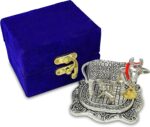 NOBILITY Pooja Items Diwali Gift Silver Antique Small Kamdhenu Cow and Calf with Blue Box Metal Statue Decorative Item Showpiece for Home Office Decoration Wedding Return Gifts - Image 3