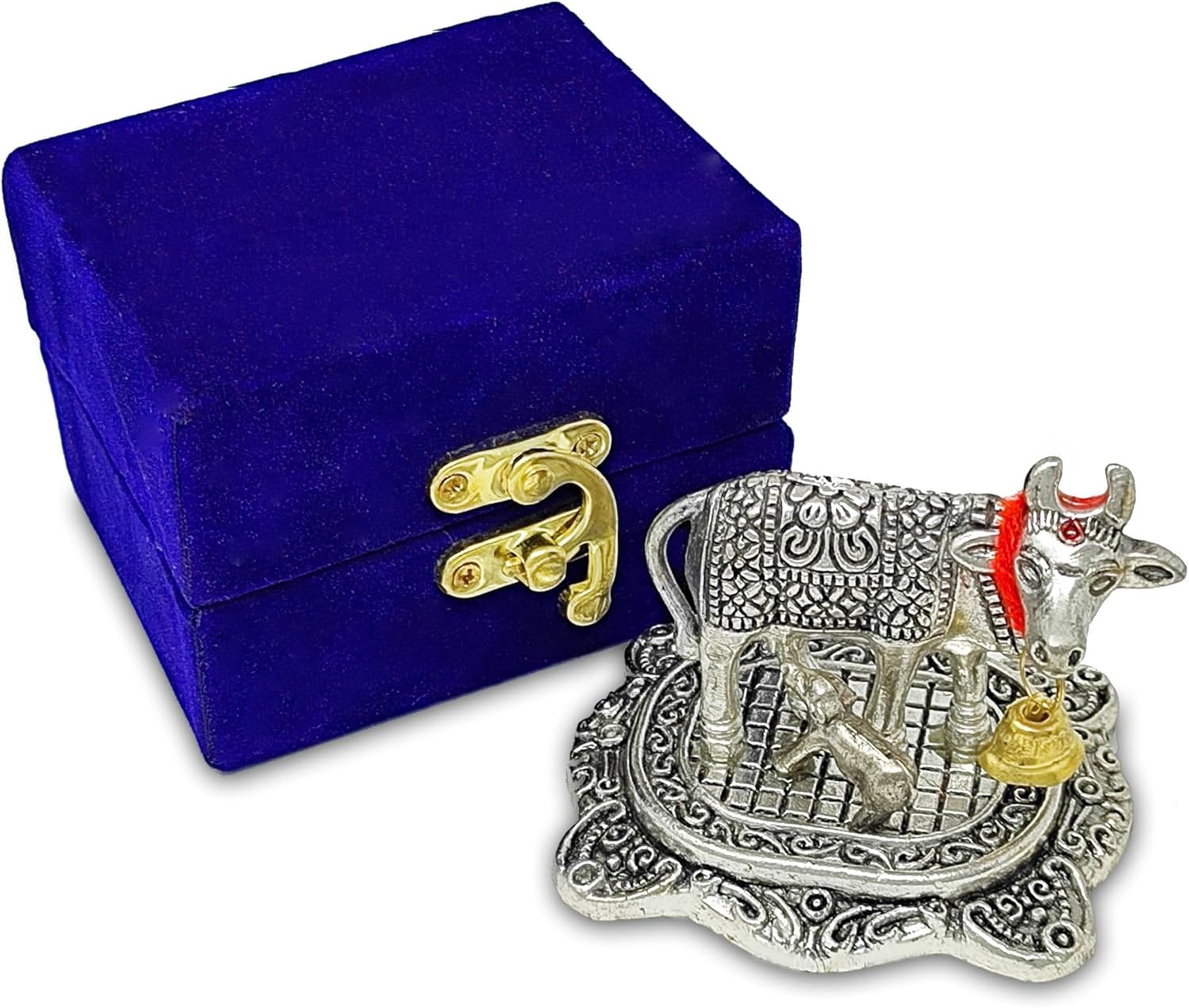 1759519728_NOBILITY-Pooja-Items-Diwali-Gift-Silver-Antique-Small-Kamdhenu-Cow-and-Calf-with-Blue-Box-Metal-Statue-Decorative-Item-Showpiece-for-Home-Office-Decoration-Wedding-Return-Gifts.jpg NOBILITY Pooja Items Diwali Gift Silver Antique Small Kamdhenu Cow and Calf with Blue Box Metal Statue Decorative Item Showpiece for Home Office Decoration Wedding Return Gifts - Image 3