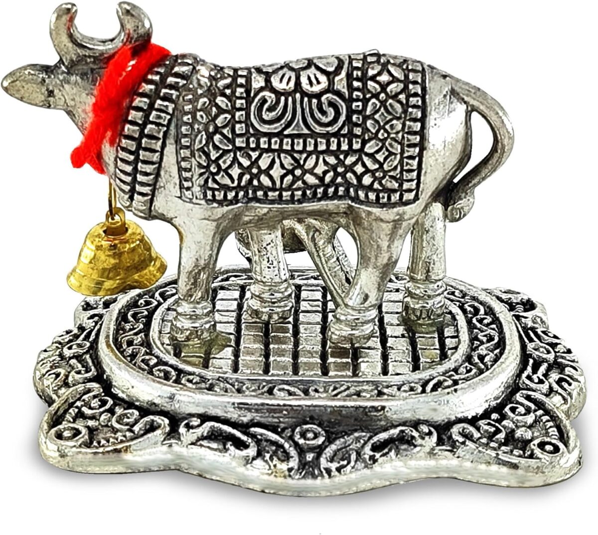 NOBILITY Pooja Items Diwali Gift Silver Antique Small Kamdhenu Cow and Calf with Blue Box Metal Statue Decorative Item Showpiece for Home Office Decoration Wedding Return Gifts - Image 7
