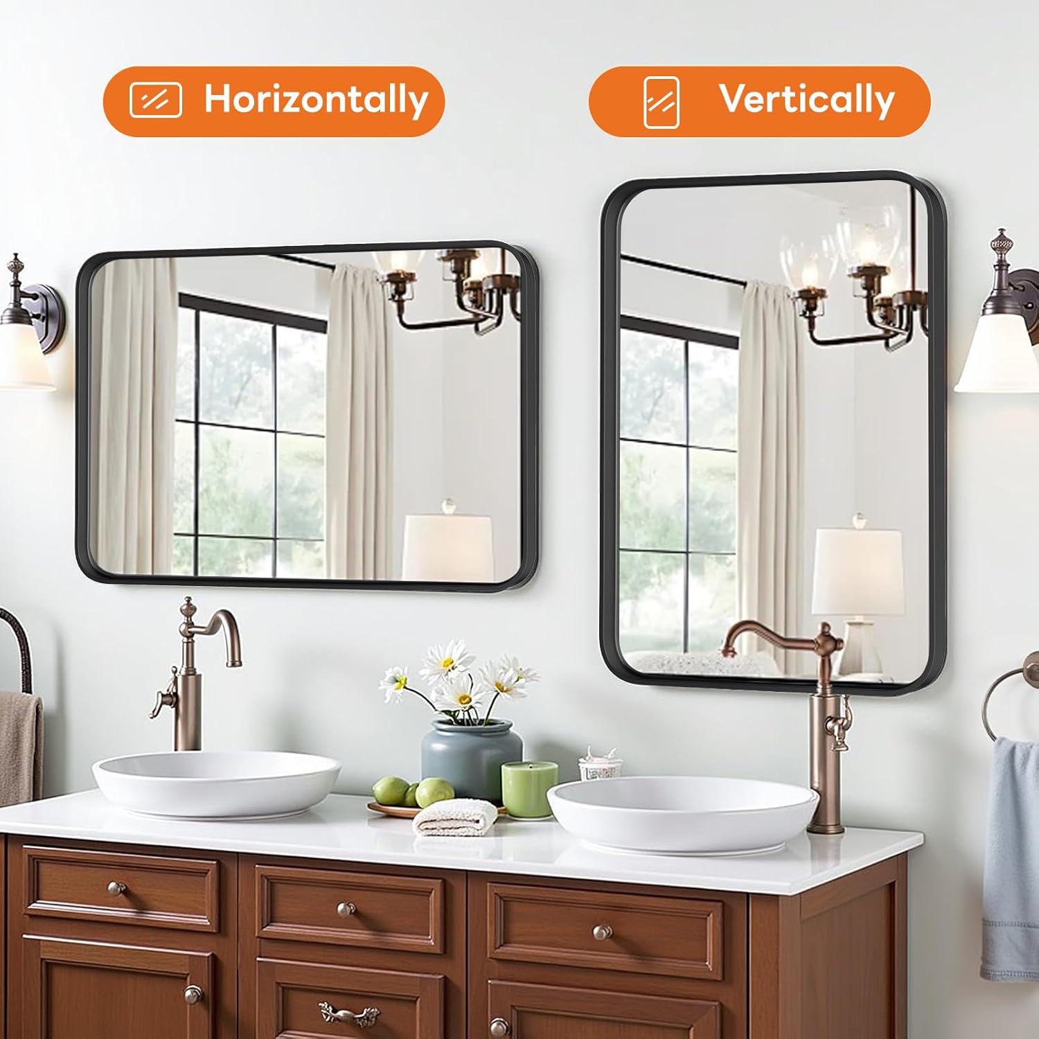 1759519942_Bathroom-Mirror-30x22-Inch-Black-Metal-Framed-Rounded-Rectangle-Vanity-Mirror-for-Wall-Over-Sink-Farmhouse-Restroom-Anti-Rust-Modern-Decorative-Horizontal-or-Vertical-Hanging.jpg Bathroom Mirror 30x22 Inch Black Metal Framed Rounded Rectangle Vanity Mirror for Wall, Over Sink, Farmhouse, Restroom, Anti-Rust, Modern Decorative, Horizontal or Vertical Hanging - Image 4