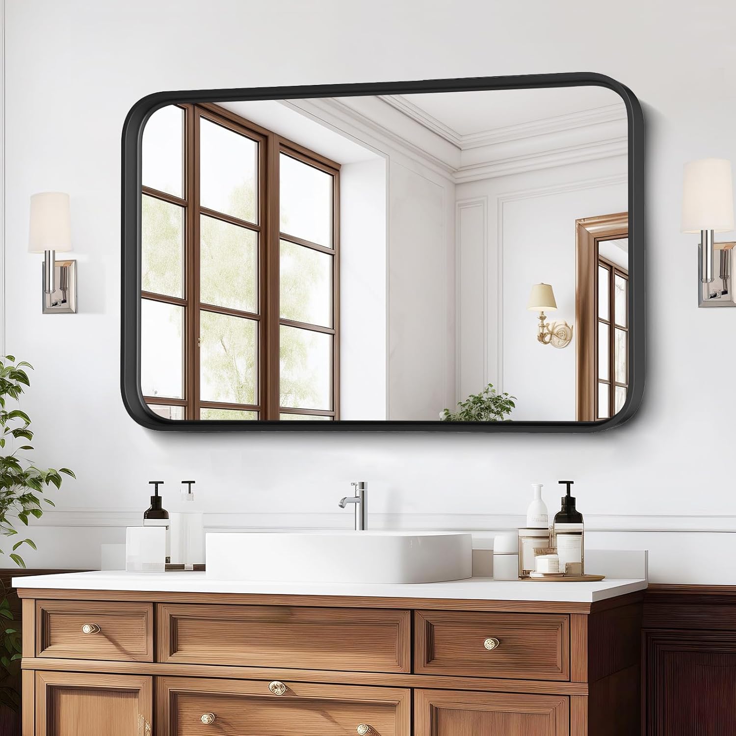 1759519946_Bathroom-Mirror-30x22-Inch-Black-Metal-Framed-Rounded-Rectangle-Vanity-Mirror-for-Wall-Over-Sink-Farmhouse-Restroom-Anti-Rust-Modern-Decorative-Horizontal-or-Vertical-Hanging.jpg Bathroom Mirror 30x22 Inch Black Metal Framed Rounded Rectangle Vanity Mirror for Wall, Over Sink, Farmhouse, Restroom, Anti-Rust, Modern Decorative, Horizontal or Vertical Hanging - Image 6