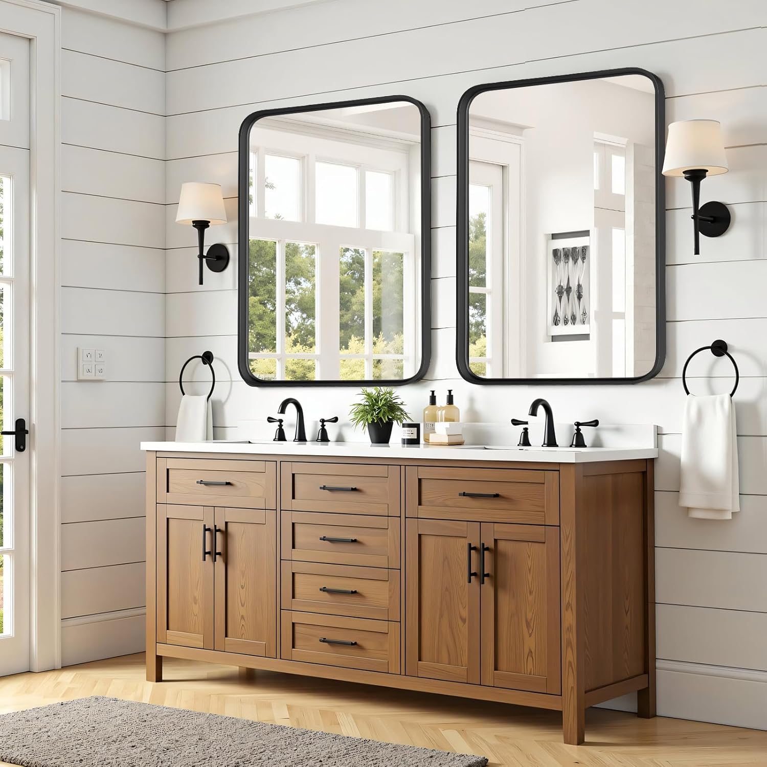 1759519949_Bathroom-Mirror-30x22-Inch-Black-Metal-Framed-Rounded-Rectangle-Vanity-Mirror-for-Wall-Over-Sink-Farmhouse-Restroom-Anti-Rust-Modern-Decorative-Horizontal-or-Vertical-Hanging.jpg Bathroom Mirror 30x22 Inch Black Metal Framed Rounded Rectangle Vanity Mirror for Wall, Over Sink, Farmhouse, Restroom, Anti-Rust, Modern Decorative, Horizontal or Vertical Hanging - Image 8