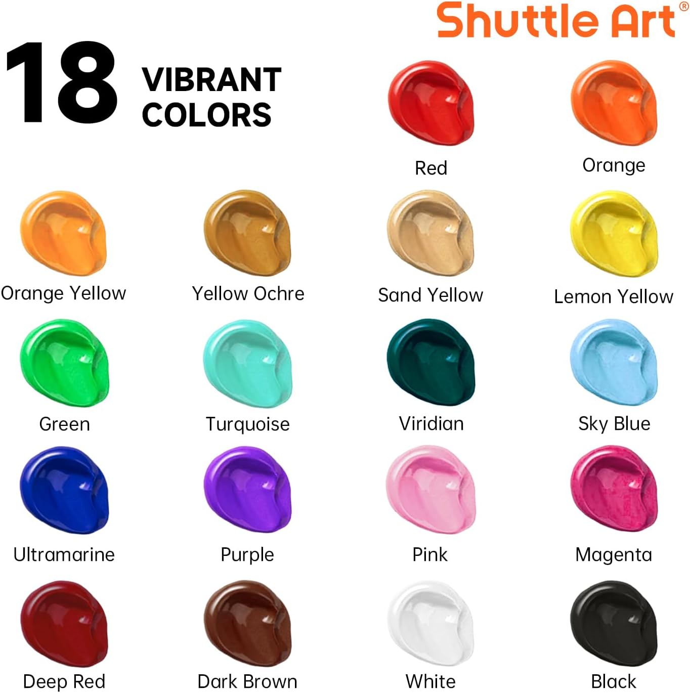 1759519995_Shuttle-Art-18-Colors-Acrylic-Paint-Bottle-Set-250ml8.45oz-Rich-Pigmented-Bulk-Painting-Supplies-for-Artists-Beginners-and-Kids-on-Rocks-Crafts-Canvas-Wood-Ceramic.jpg Shuttle Art 18 Colors Acrylic Paint Bottle Set (250ml/8.45oz), Rich Pigmented Bulk Painting Supplies for Artists, Beginners and Kids on Rocks Crafts Canvas Wood Ceramic - Image 3