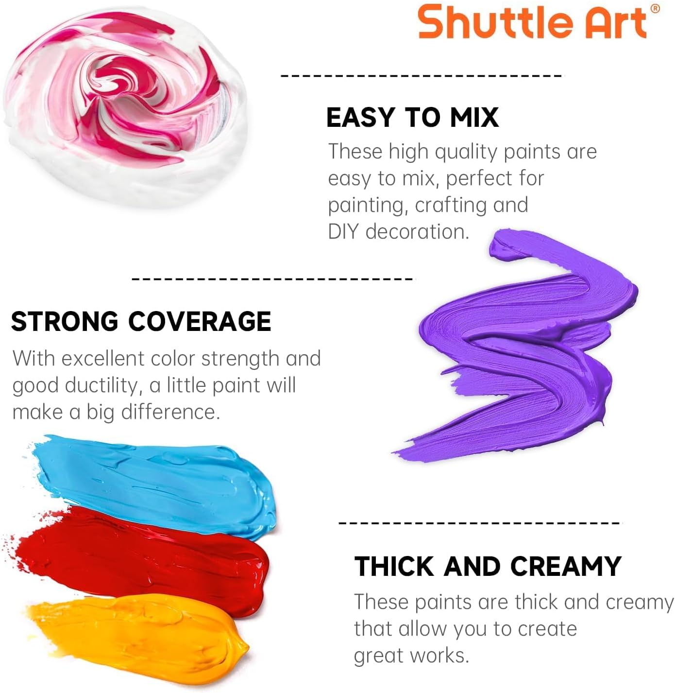 1759519999_Shuttle-Art-18-Colors-Acrylic-Paint-Bottle-Set-250ml8.45oz-Rich-Pigmented-Bulk-Painting-Supplies-for-Artists-Beginners-and-Kids-on-Rocks-Crafts-Canvas-Wood-Ceramic.jpg Shuttle Art 18 Colors Acrylic Paint Bottle Set (250ml/8.45oz), Rich Pigmented Bulk Painting Supplies for Artists, Beginners and Kids on Rocks Crafts Canvas Wood Ceramic - Image 5