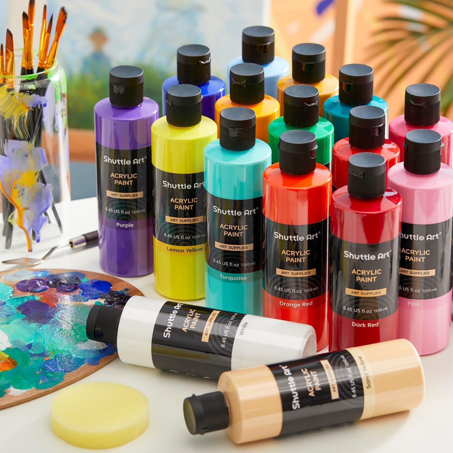 1759520006_Shuttle-Art-18-Colors-Acrylic-Paint-Bottle-Set-250ml8.45oz-Rich-Pigmented-Bulk-Painting-Supplies-for-Artists-Beginners-and-Kids-on-Rocks-Crafts-Canvas-Wood-Ceramic.jpg Shuttle Art 18 Colors Acrylic Paint Bottle Set (250ml/8.45oz), Rich Pigmented Bulk Painting Supplies for Artists, Beginners and Kids on Rocks Crafts Canvas Wood Ceramic - Image 9