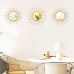 3 Pack Metal Mirrors for Wall Sunburst Wall Mirrors Home Décor Decorative Hanging Wall Art for Living Room Bedroom Entryway (Gold, Flower+Sunburst) - Image 6