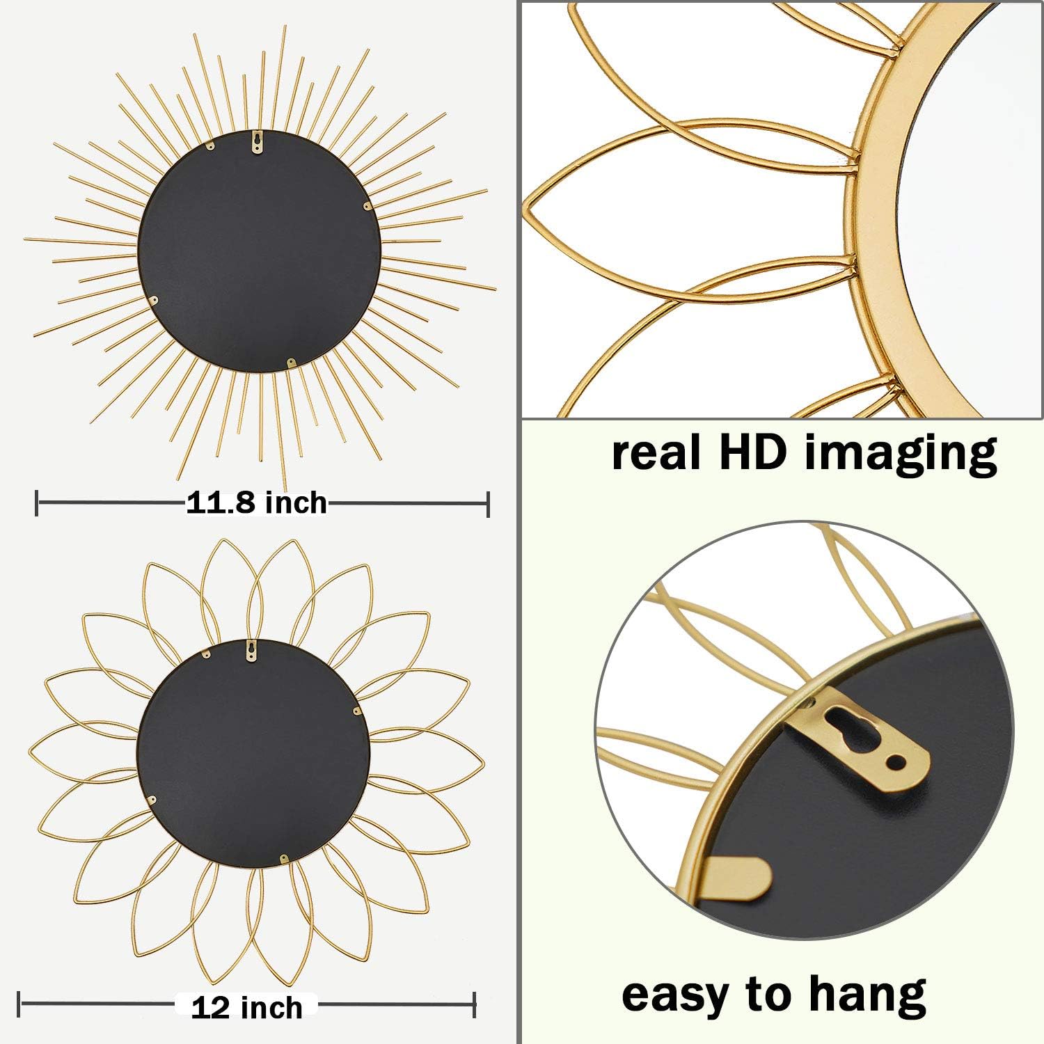 1759520081_3-Pack-Metal-Mirrors-for-Wall-Sunburst-Wall-Mirrors-Home-Decor-Decorative-Hanging-Wall-Art-for-Living-Room-Bedroom-Entryway-Gold-FlowerSunburst.jpg 3 Pack Metal Mirrors for Wall Sunburst Wall Mirrors Home Décor Decorative Hanging Wall Art for Living Room Bedroom Entryway (Gold, Flower+Sunburst) - Image 8