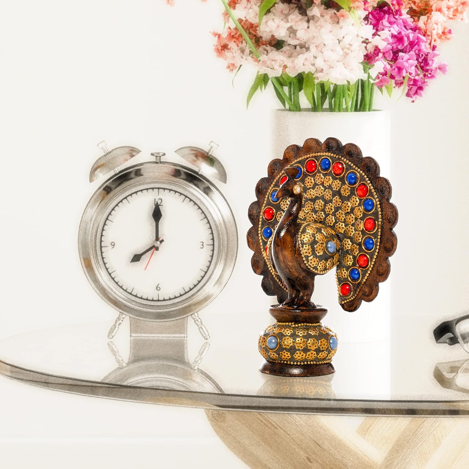 1759520121_Wooden-Dancing-Peacock-Traditional-Indian-Rajasthani-Home-Decoration-Table-Decor-Showpiece-Gifting-Brown-Studded-Peacock.jpg Wooden Dancing Peacock Traditional Indian Rajasthani Home Decoration Table Décor Showpiece & Gifting (Brown Studded Peacock) - Image 3