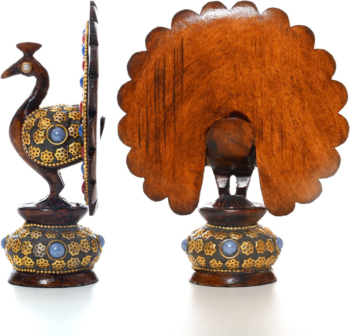 1759520124_Wooden-Dancing-Peacock-Traditional-Indian-Rajasthani-Home-Decoration-Table-Decor-Showpiece-Gifting-Brown-Studded-Peacock.jpg Wooden Dancing Peacock Traditional Indian Rajasthani Home Decoration Table Décor Showpiece & Gifting (Brown Studded Peacock) - Image 4