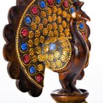 Wooden Dancing Peacock Traditional Indian Rajasthani Home Decoration Table Décor Showpiece & Gifting (Brown Studded Peacock) - Image 5