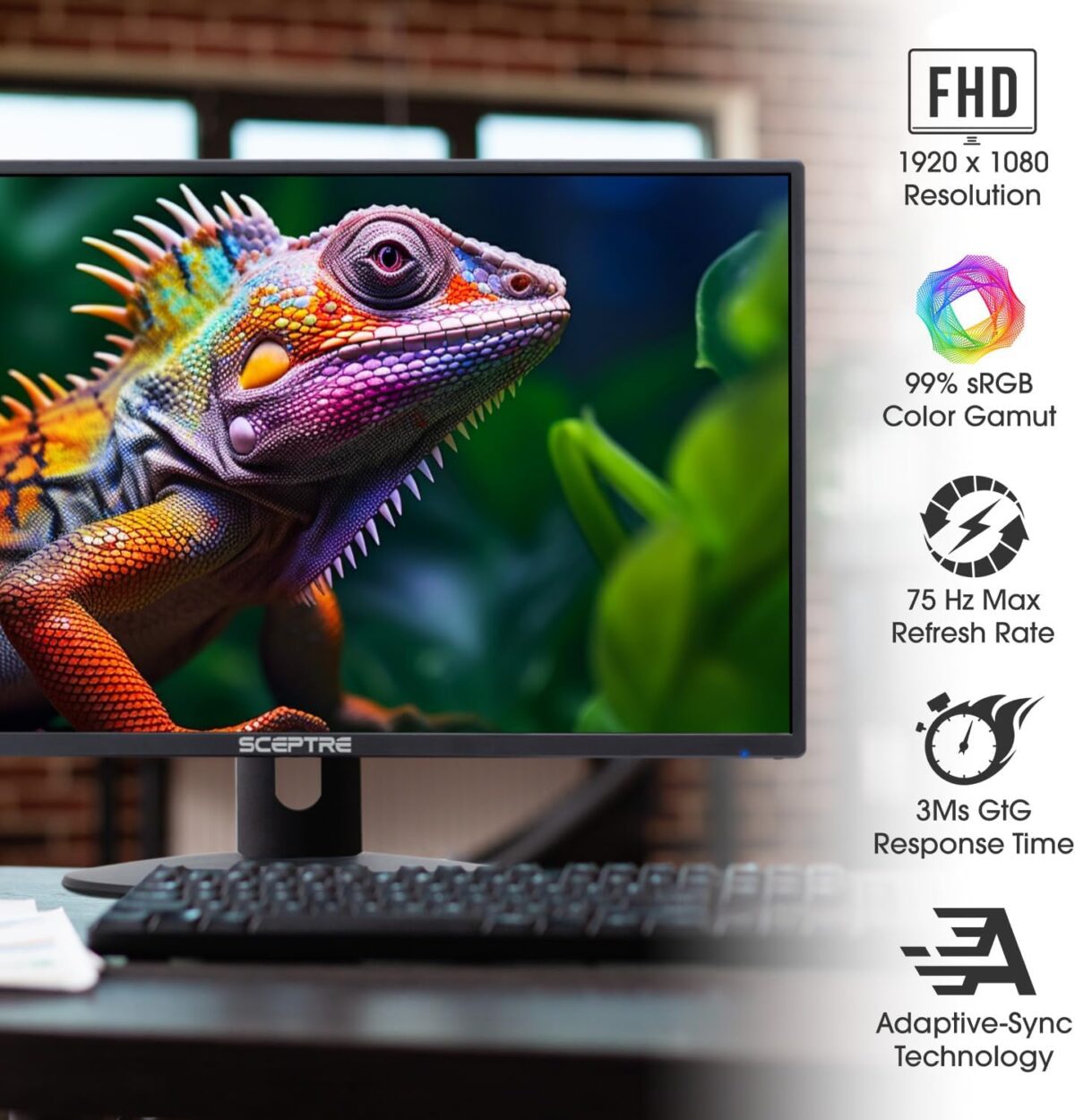 Sceptre 24-inch Professional Thin 1080p LED Monitor 99% sRGB 2x HDMI VGA Build-in Speakers, Machine Black (E248W-19203R Series) - Image 4