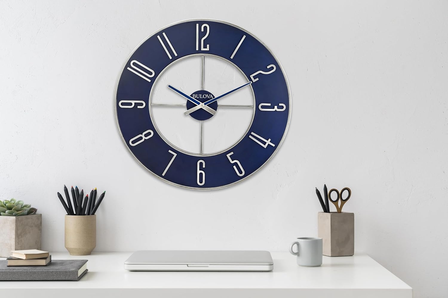 1759520327_Bulova-Blue-Steel-Oversize-Wall-Clock-Model-C4809-27-Diameter-Sleek-Silver-and-Blue-Finish-Contemporary-Design-Battery-Operated.jpg Bulova Blue Steel Oversize Wall Clock |Model C4809, 27" Diameter | Sleek Silver and Blue Finish | Contemporary Design | Battery Operated - Image 7