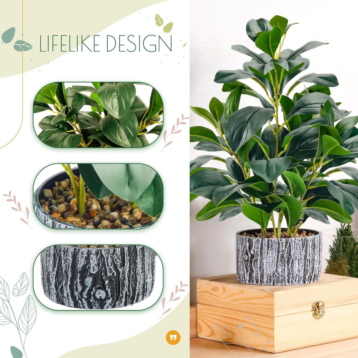 Der Rose Fake Plants Artificial Plants Indoor with Black and White Striped Pots for Room Home Bathroom Bedroom Kitchen Decor - Image 5
