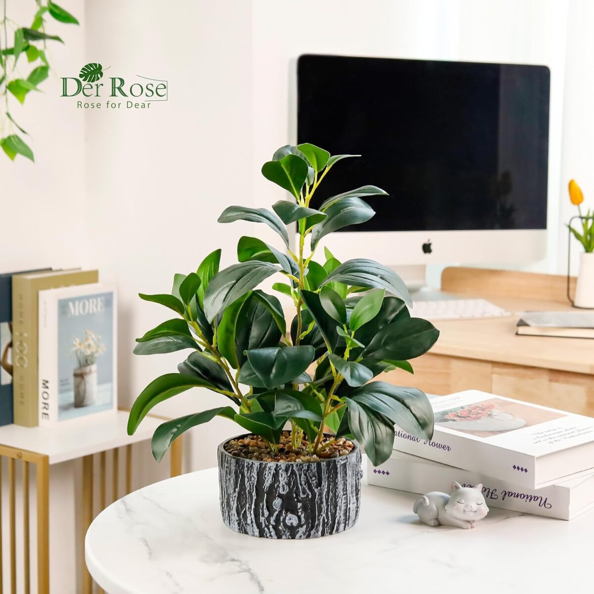 Der Rose Fake Plants Artificial Plants Indoor with Black and White Striped Pots for Room Home Bathroom Bedroom Kitchen Decor - Image 7