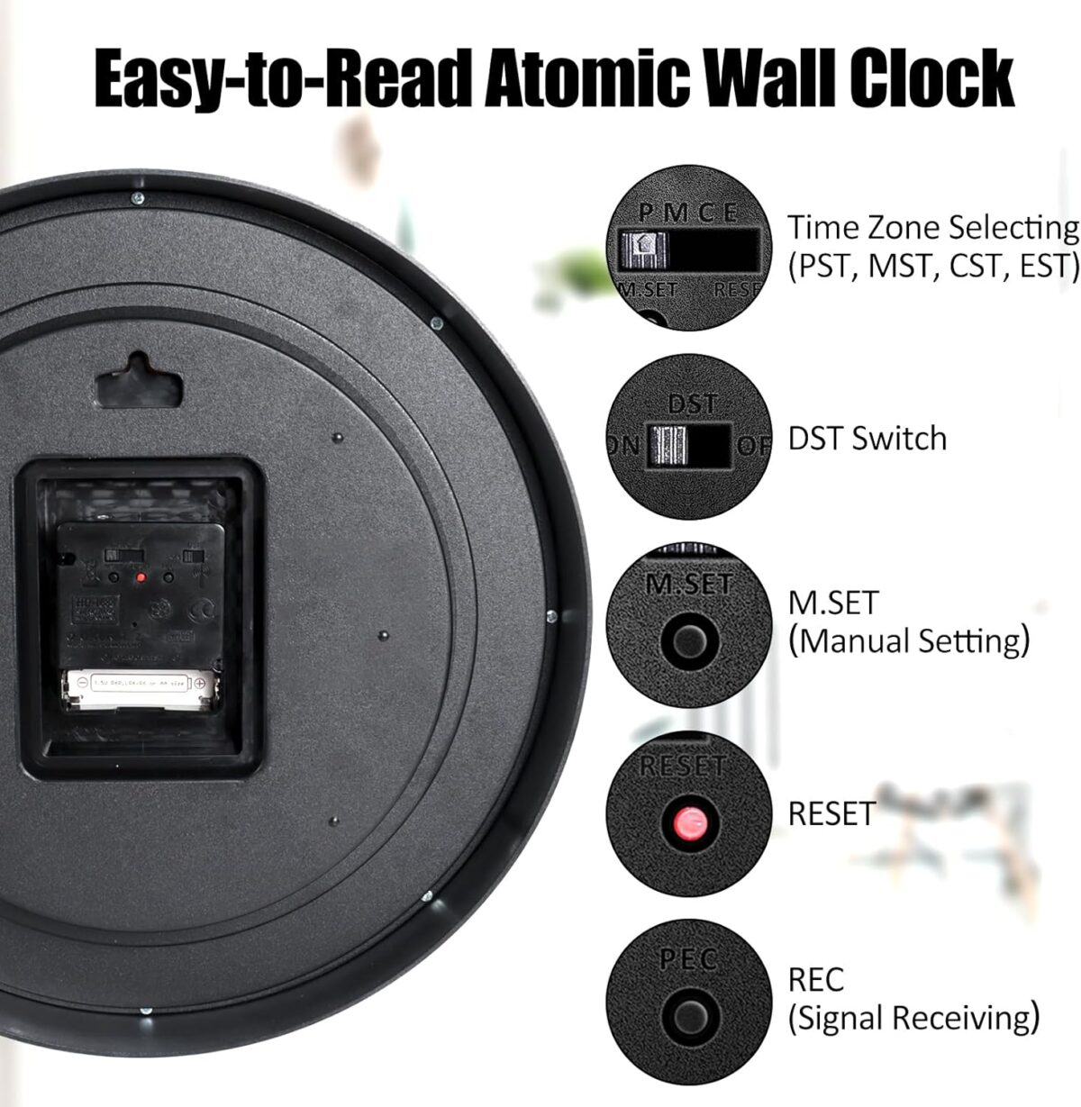 Geevon 12 Inch Atomic Wall Clock - Self-Setting Analog Clock with Automatic Time Sync - Battery Operated for Home Office School - Silver Frame - Image 6