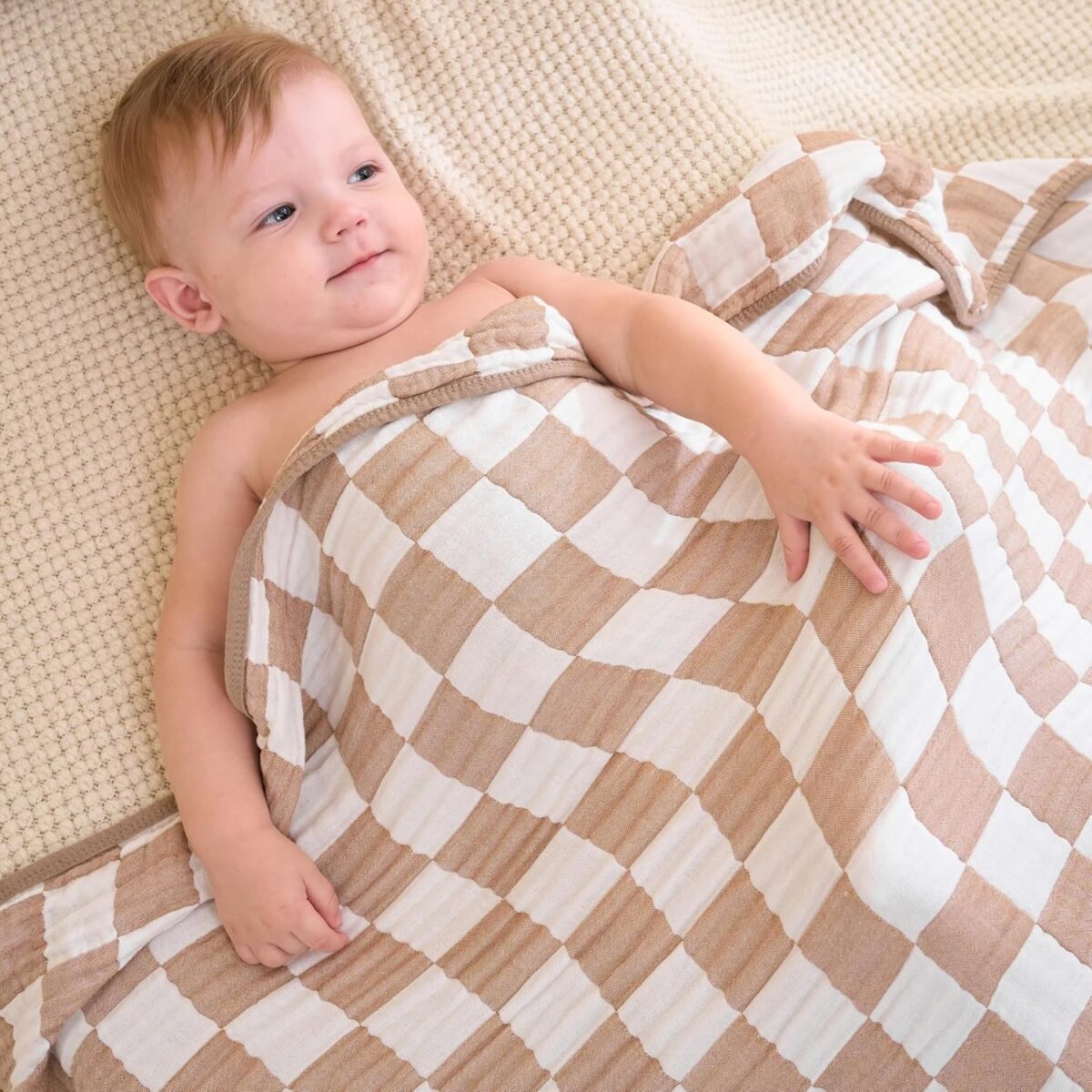 Ultra Soft Muslin Baby Blanket,A Versatile Swaddle and Bed Blanket for Babies, Toddlers, Boys, and Girls (1 Coffee Checkered 1 Pack). - Image 3