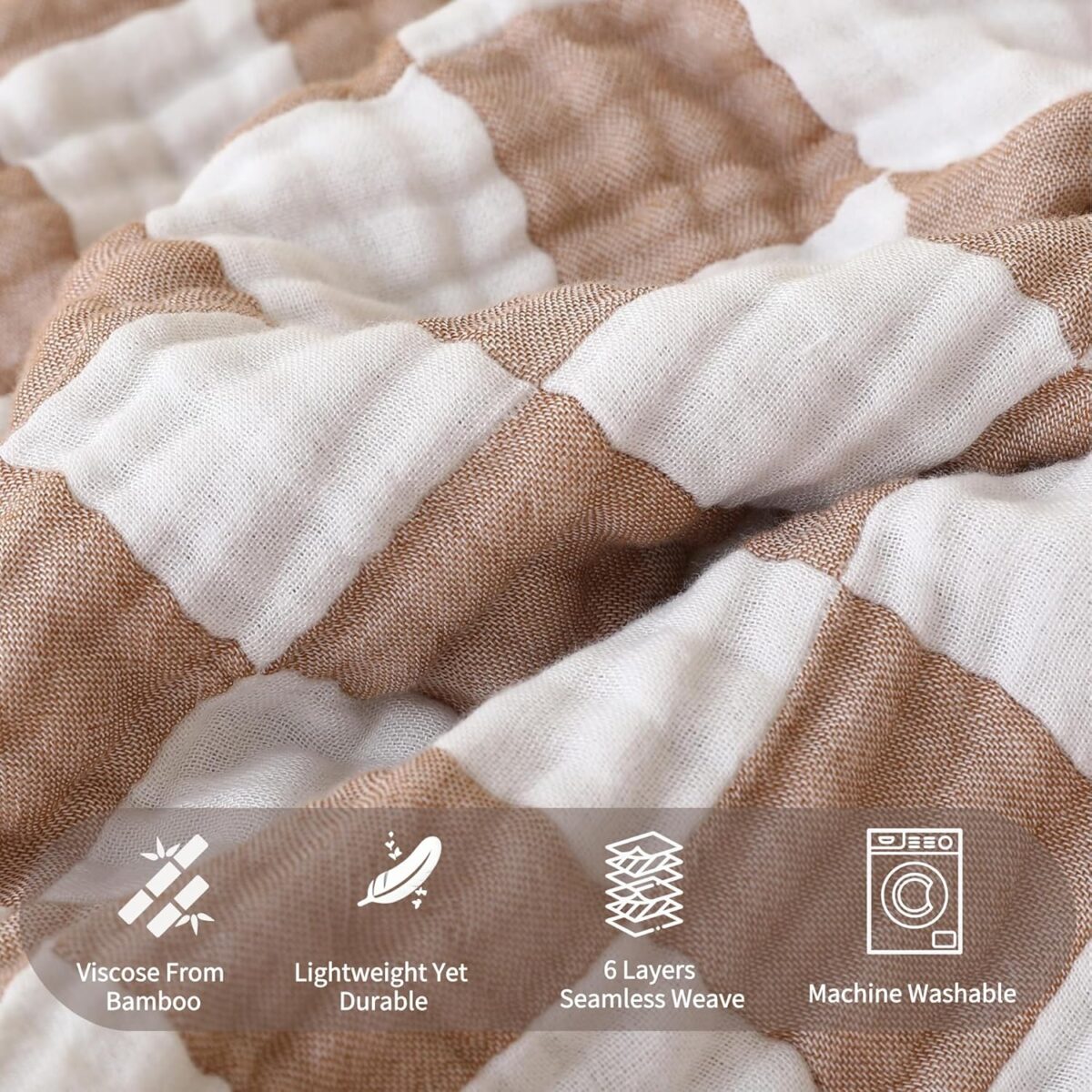 Ultra Soft Muslin Baby Blanket,A Versatile Swaddle and Bed Blanket for Babies, Toddlers, Boys, and Girls (1 Coffee Checkered 1 Pack). - Image 4