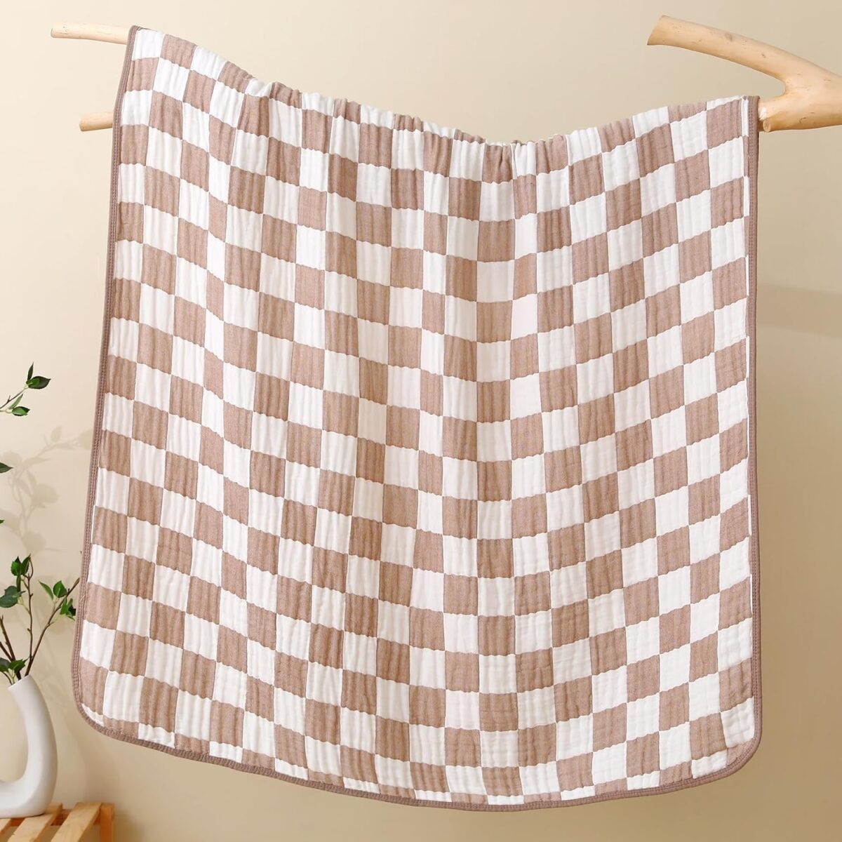 Ultra Soft Muslin Baby Blanket,A Versatile Swaddle and Bed Blanket for Babies, Toddlers, Boys, and Girls (1 Coffee Checkered 1 Pack). - Image 6