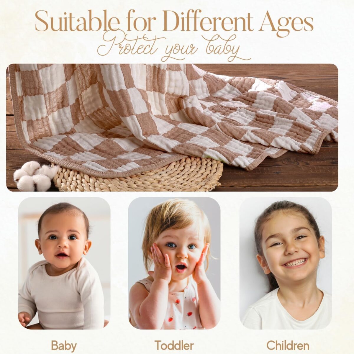 Ultra Soft Muslin Baby Blanket,A Versatile Swaddle and Bed Blanket for Babies, Toddlers, Boys, and Girls (1 Coffee Checkered 1 Pack). - Image 8