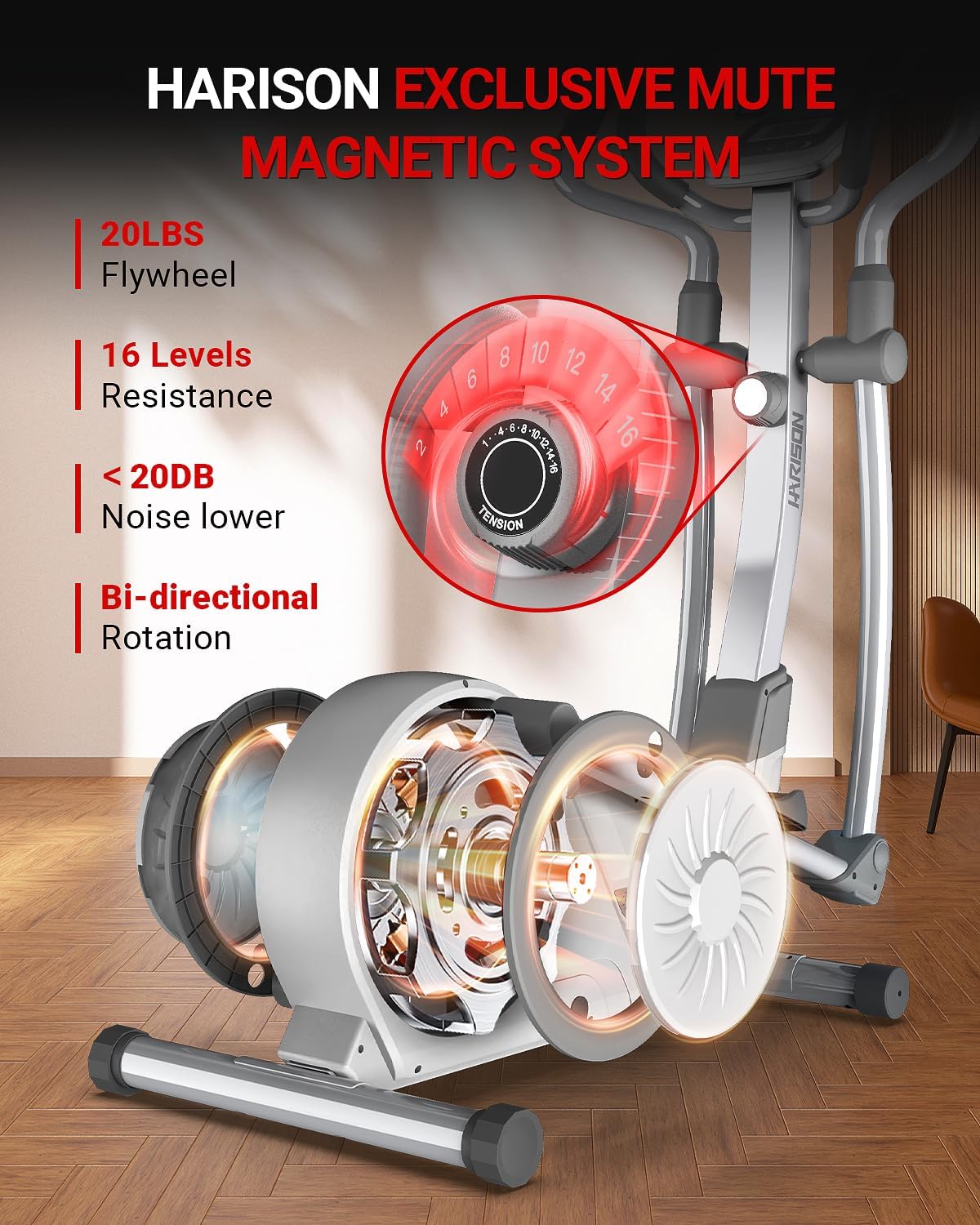 1759601781_HARISON-Elliptical-Machine-for-Home-350-LBS-Capacity-Magnetic-Elliptical-Exercise-Machine-with-16-Level-Resistance-Control-Elliptical-Trainer-with-HARISON-Bluetooth.jpg HARISON Elliptical Machine for Home 350 LBS Capacity, Magnetic Elliptical Exercise Machine with 16-Level Resistance Control, Elliptical Trainer with HARISON Bluetooth - Image 3