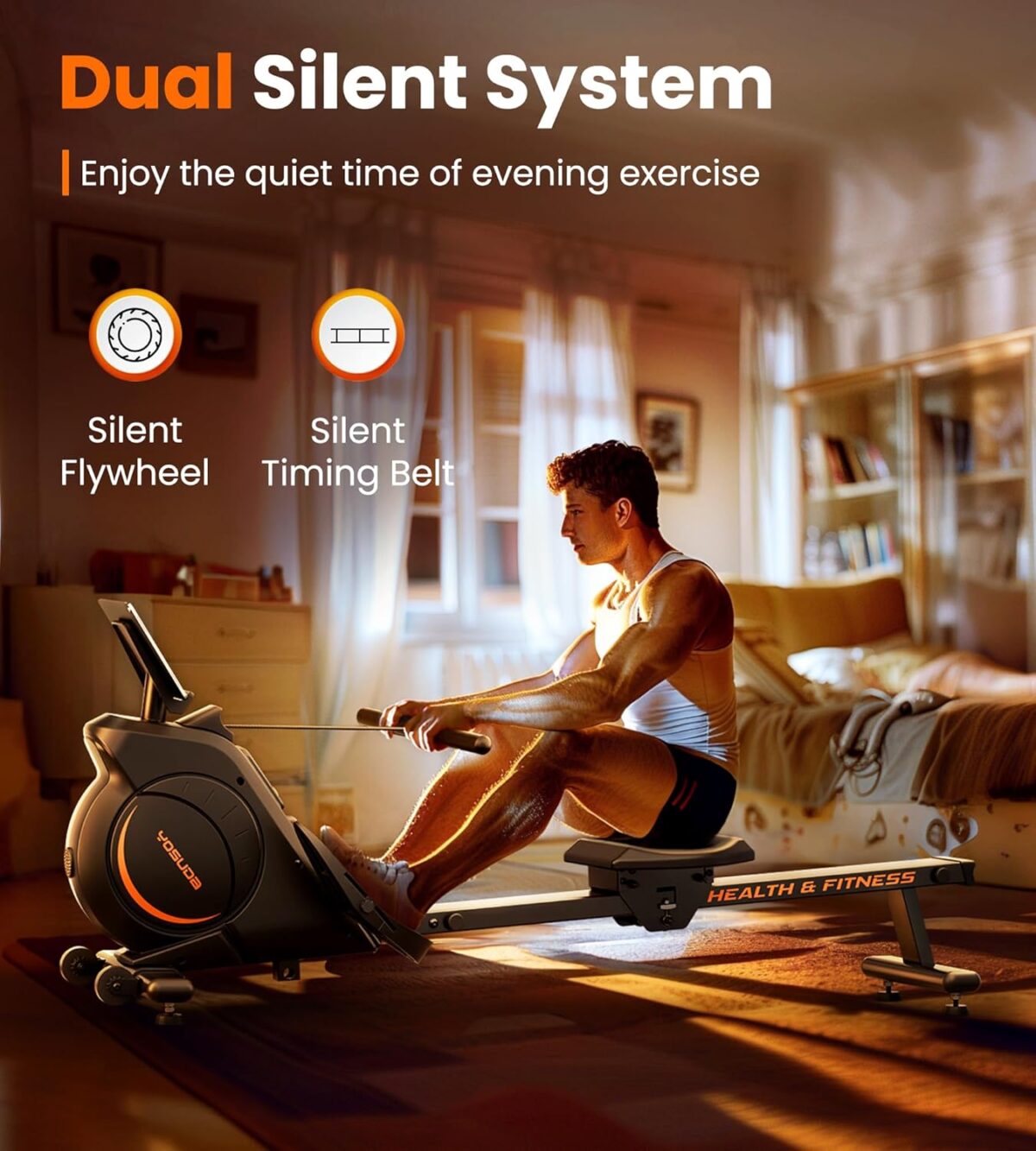 YOSUDA Magnetic/Water Rowing Machine for Home - Rower Machine Use with Bluetooth, App Supported, Rowing Machine for Taller Power Athletes, Comfortable Seat Cushion - Image 7
