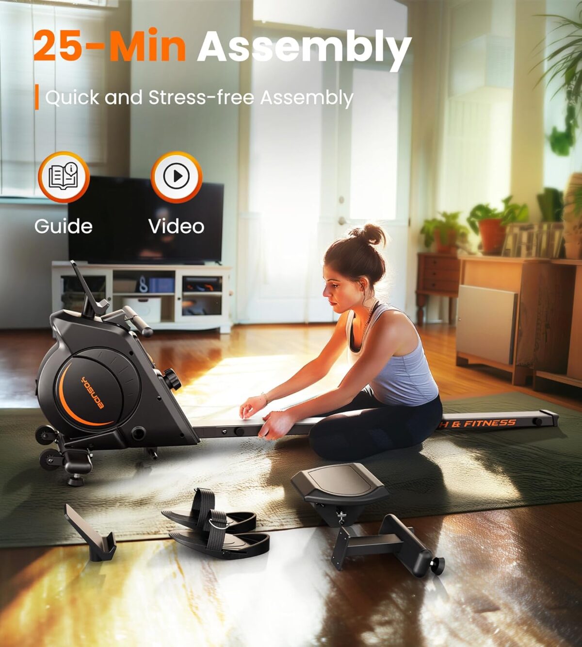 YOSUDA Magnetic/Water Rowing Machine for Home - Rower Machine Use with Bluetooth, App Supported, Rowing Machine for Taller Power Athletes, Comfortable Seat Cushion - Image 9
