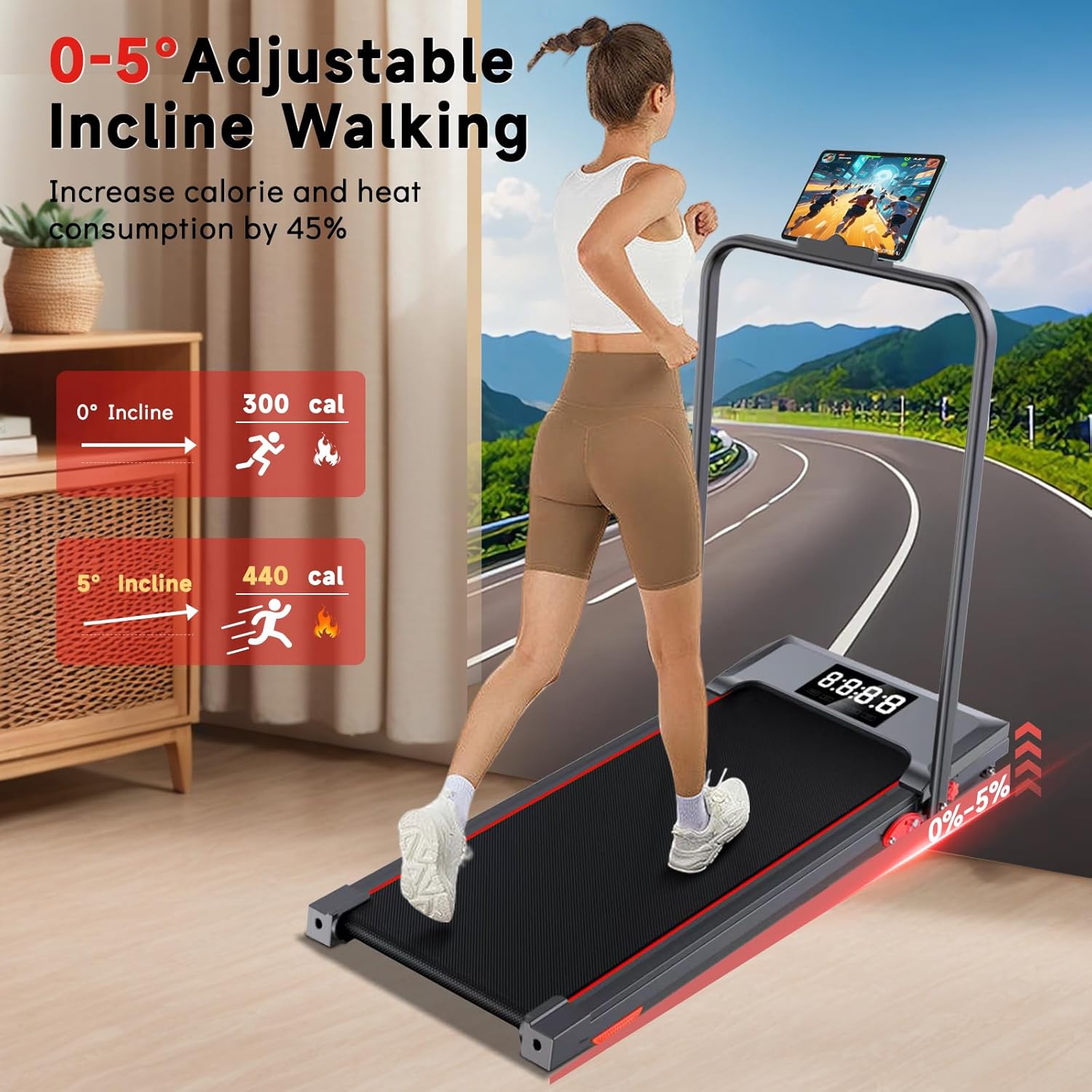 1759602009_Walking-Pad-Treadmill-with-Incline-and-Handle-Bar-7.5MPH-Under-Desk-Treadmill-for-Home-Office-360-Lbs-Capacity-Portable-Treadmills-with-Remote-Control-Led-Display.jpg Walking Pad Treadmill with Incline and Handle Bar, 7.5MPH Under Desk Treadmill for Home Office, 360 Lbs Capacity Portable Treadmills with Remote Control, Led Display - Image 3