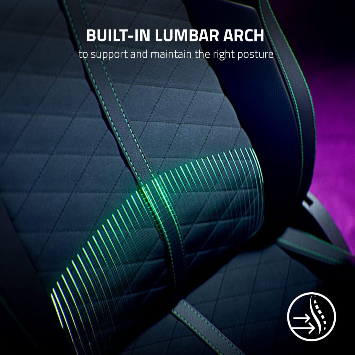 Razer Enki X Essential Gaming Chair: All-Day Comfort - Built-in Lumbar Arch - Optimized Cushion Density - Dual-Textured, Eco-Friendly Synthetic Leather - Adjustable 152-degree Recline - Black - Image 6