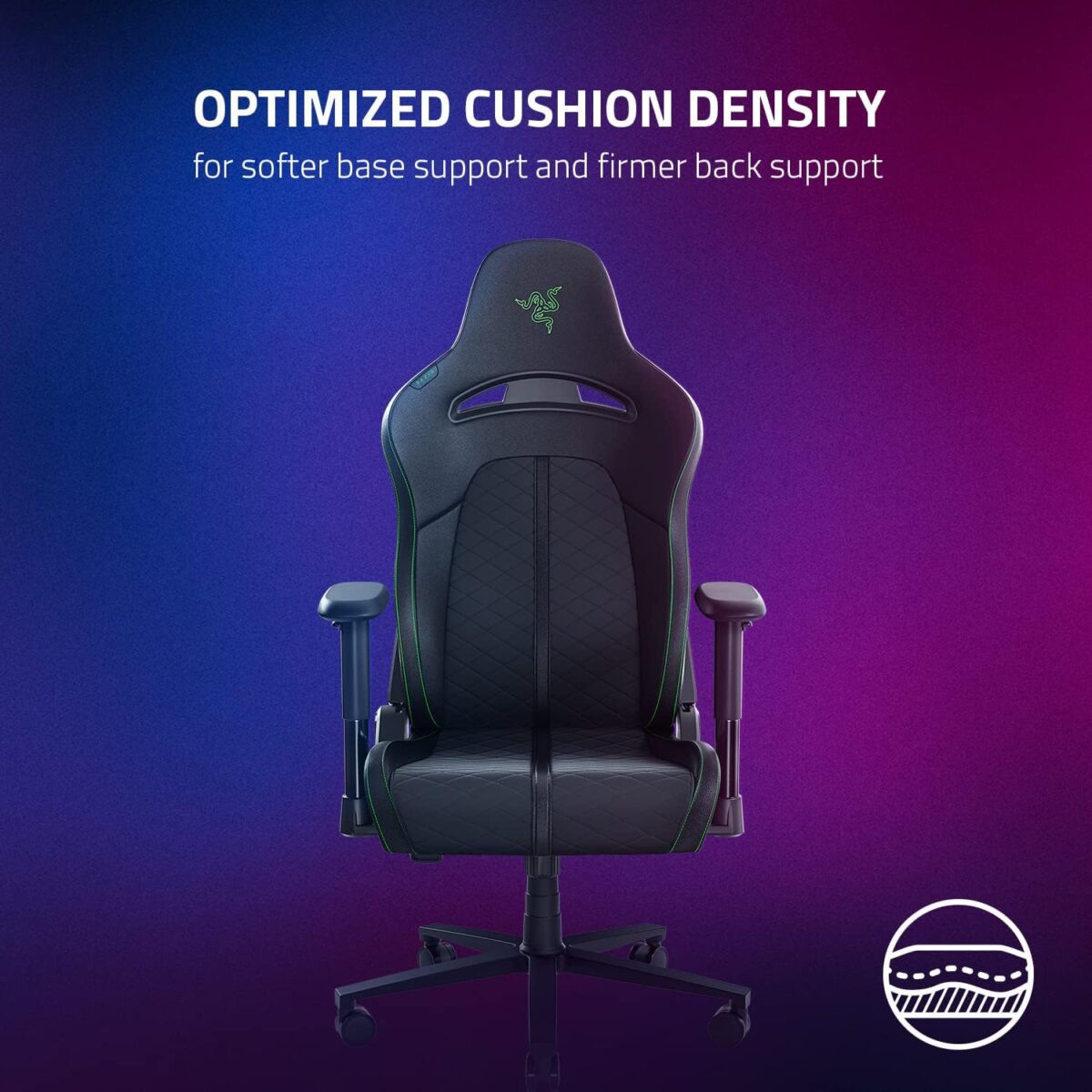 Razer Enki X Essential Gaming Chair: All-Day Comfort - Built-in Lumbar Arch - Optimized Cushion Density - Dual-Textured, Eco-Friendly Synthetic Leather - Adjustable 152-degree Recline - Black - Image 7