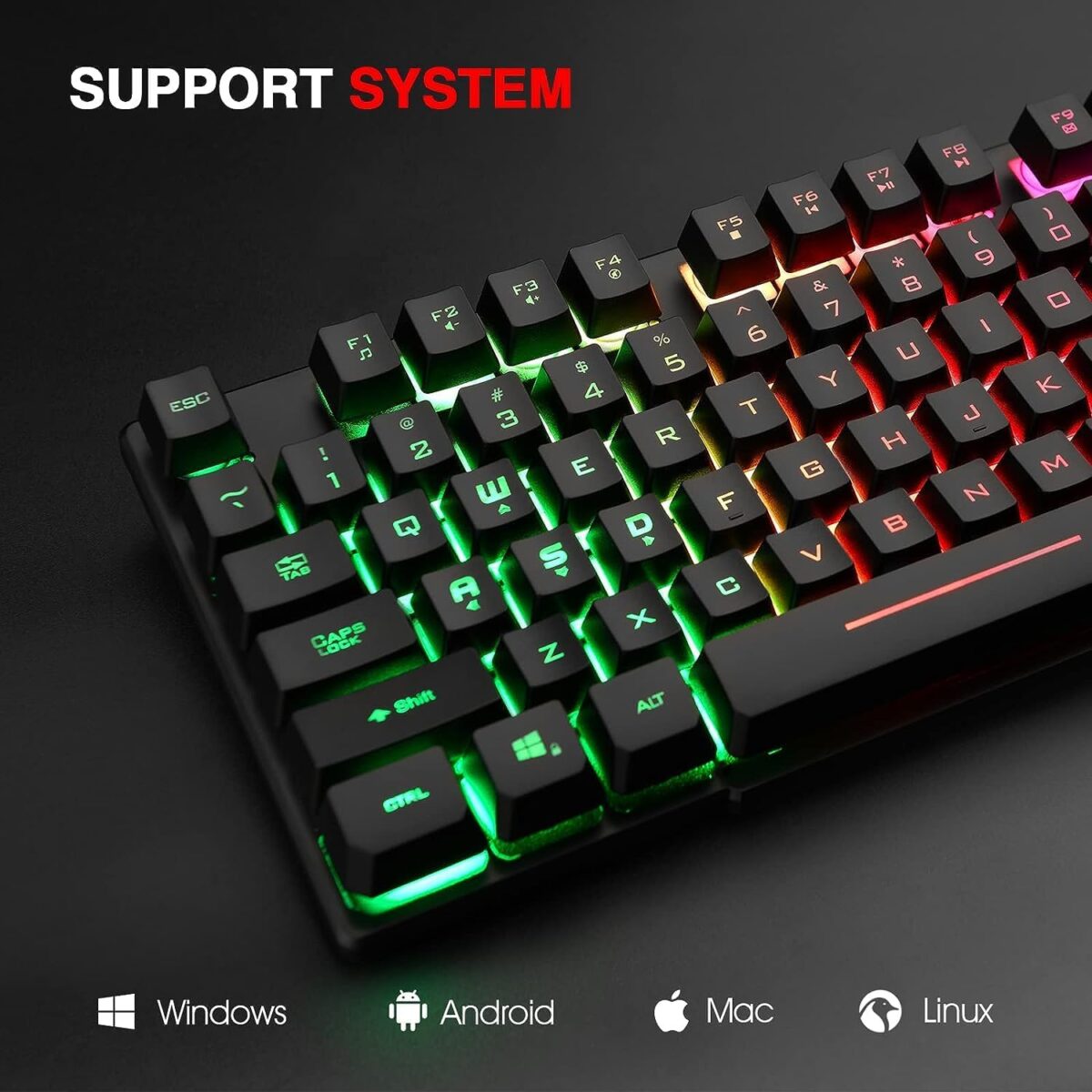 Rii RK100+ Multiple Color Rainbow LED Backlit Large Size USB Wired Mechanical Feeling Multimedia PC Gaming Keyboard,Office Keyboard for Working or Primer Gaming,Office Device - Image 7