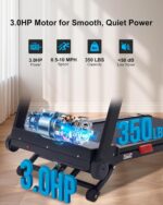 Auto Incline Treadmill, 20% Incline, 3.0HP, 10 MPH Running Machine, 18.5" Wide Belt, 350 lbs Capacity, Treadmill for Home with Bluetooth App - Image 4