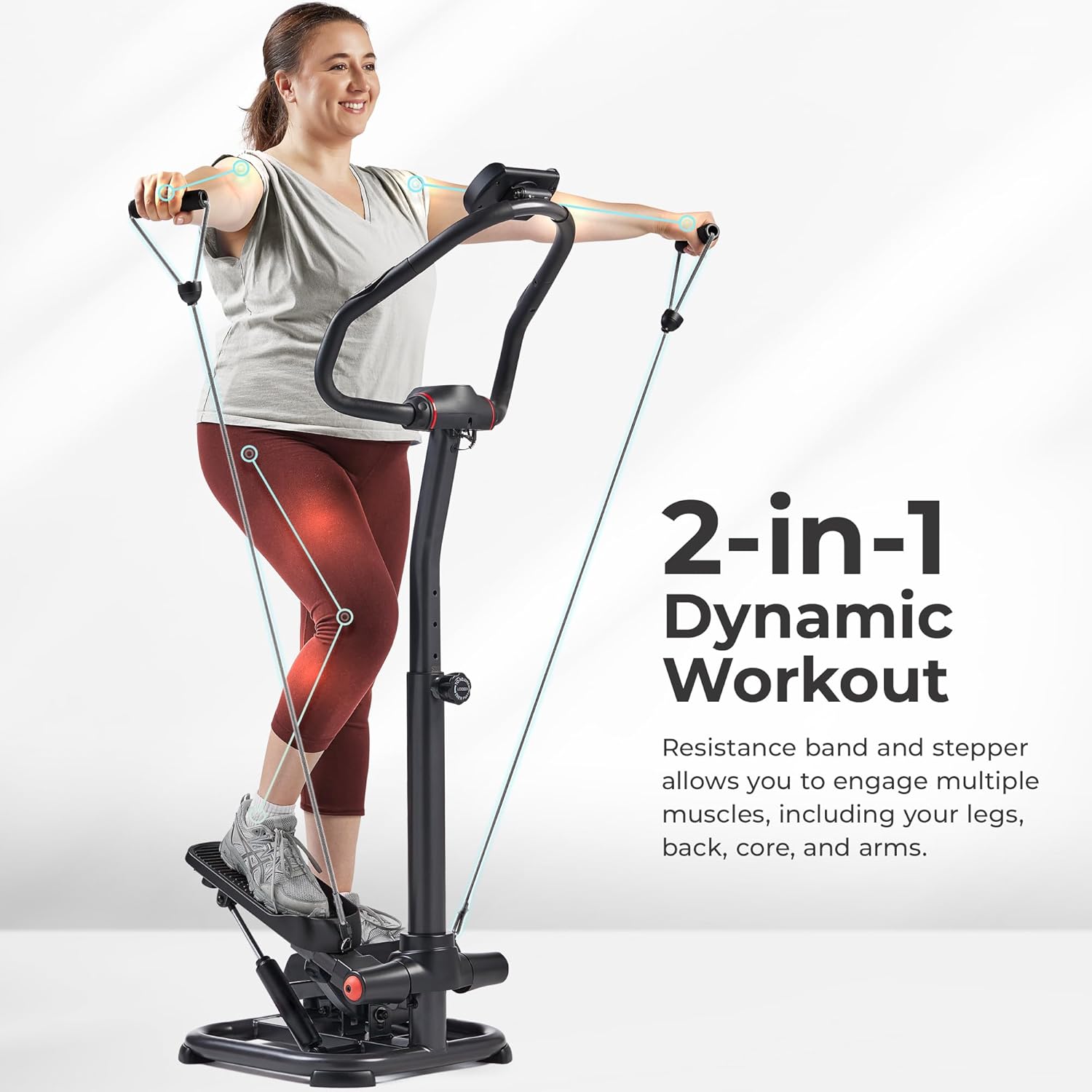 1759688566_Sunny-Health-Fitness-2-in-1-Premium-Power-Stepper-with-400lbs-Weight-Capacity-and-Resistance-Bands-Low-Impact-Cardio-Space-Saving-Height-Adjustable-with-Bluetooth-and-Free-SunnyFit-App.jpg Sunny Health & Fitness 2-in-1 Premium Power Stepper with 400lbs Weight Capacity and Resistance Bands, Low-Impact Cardio, Space-Saving, Height-Adjustable, with Bluetooth and Free SunnyFit App - Image 4