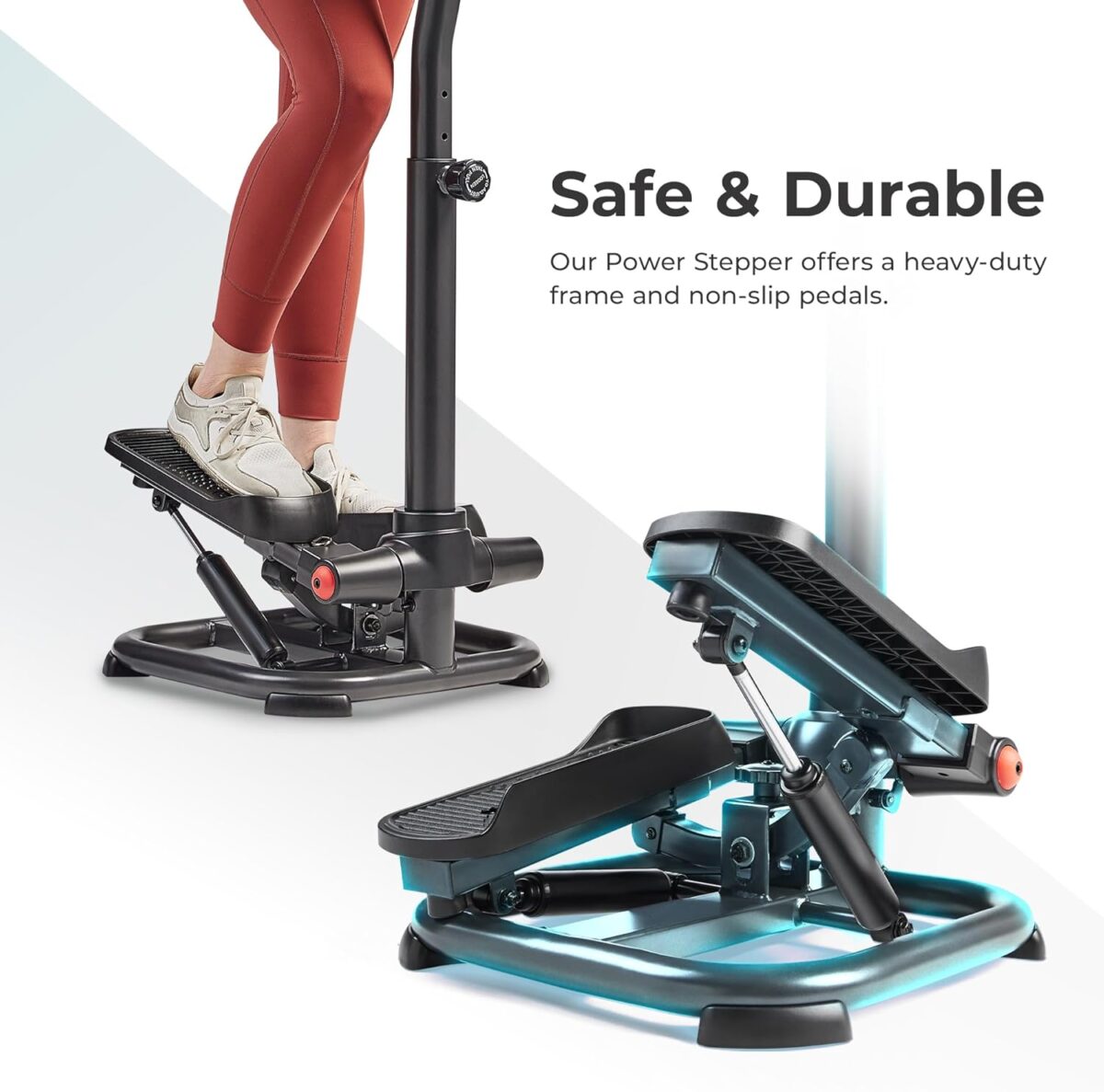 Sunny Health & Fitness 2-in-1 Premium Power Stepper with 400lbs Weight Capacity and Resistance Bands, Low-Impact Cardio, Space-Saving, Height-Adjustable, with Bluetooth and Free SunnyFit App - Image 6